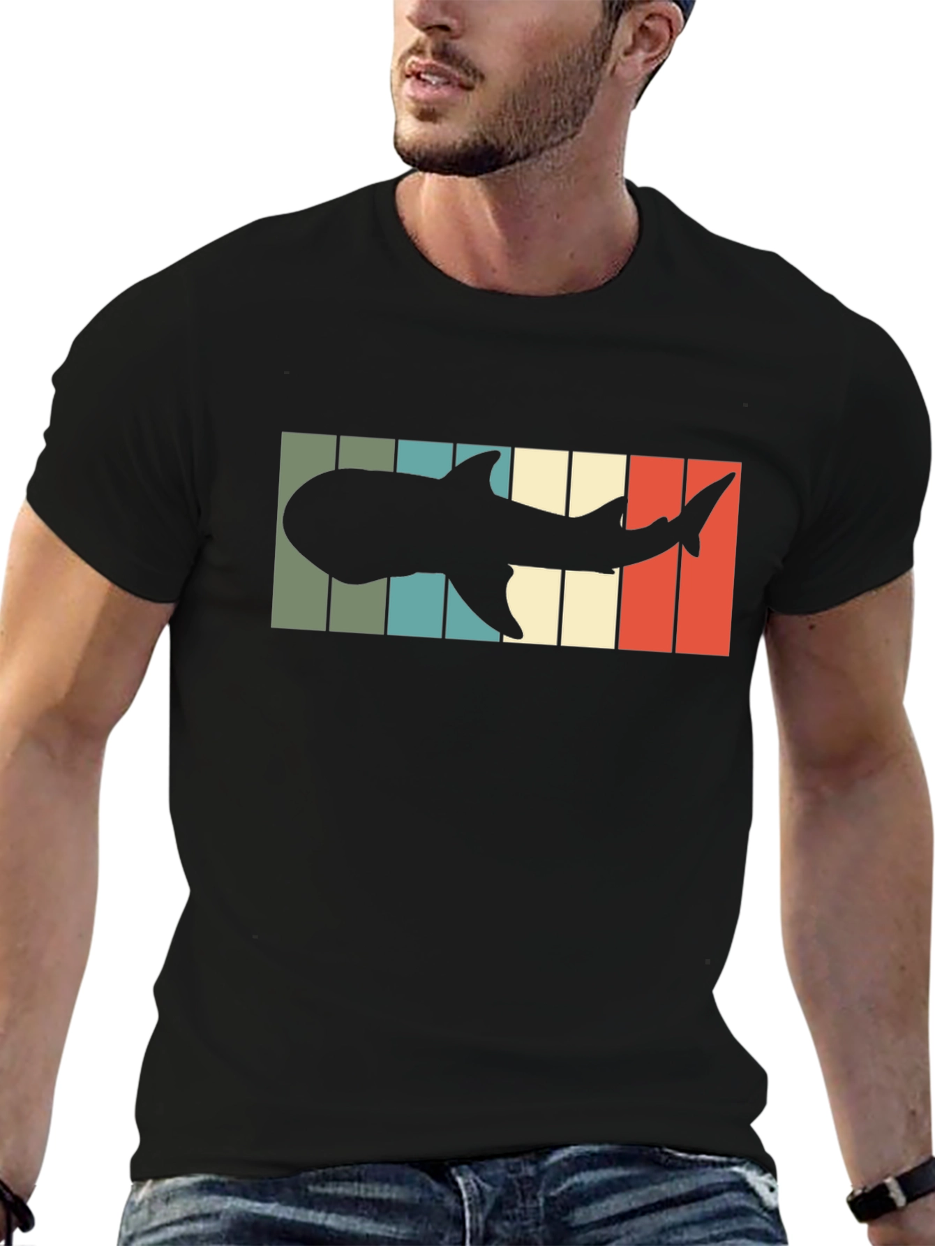 Camiseta Hombre Diseño Retro Silueta Tiburón Ballena