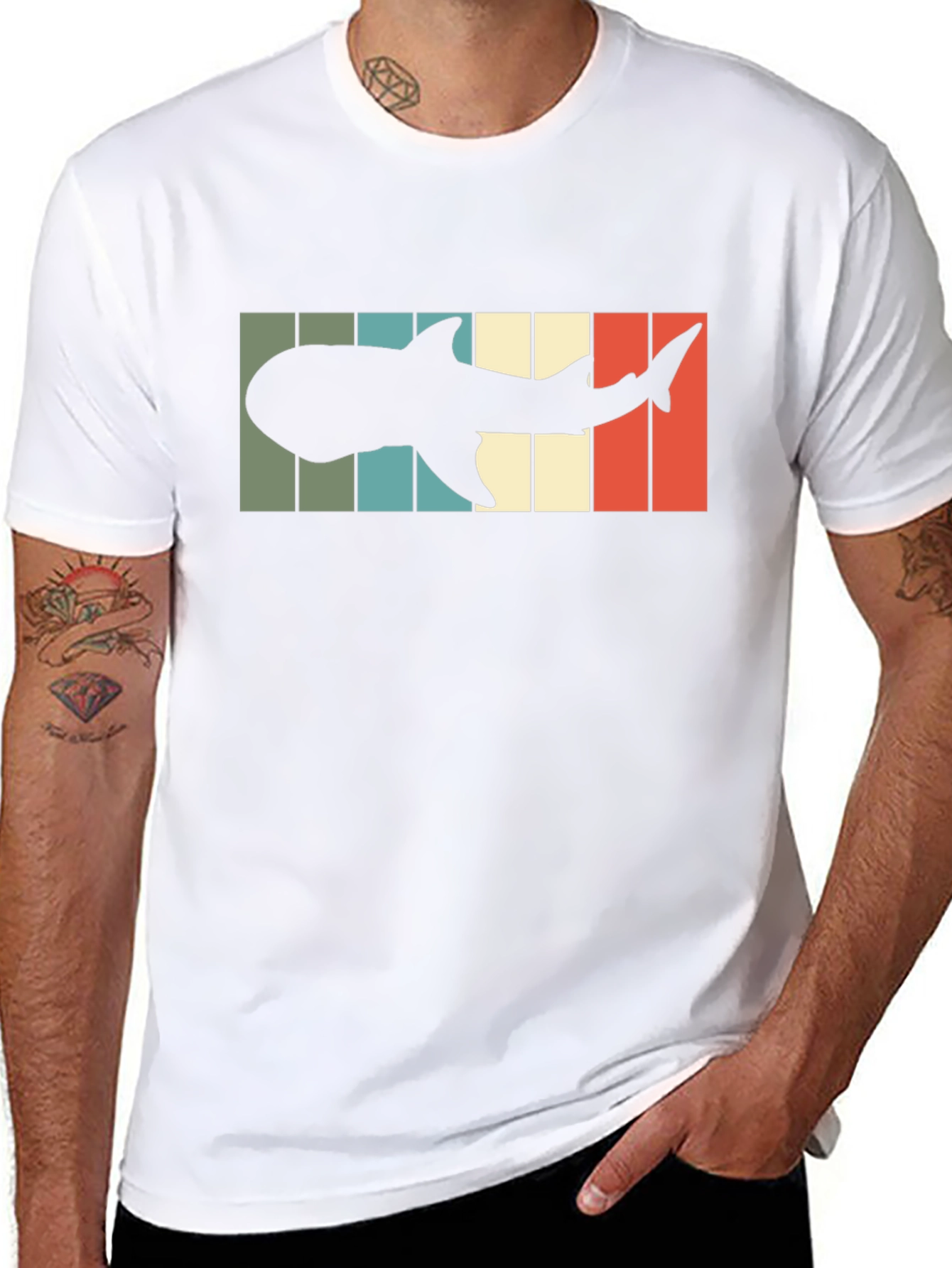 Camiseta Hombre Diseño Retro Silueta Tiburón Ballena