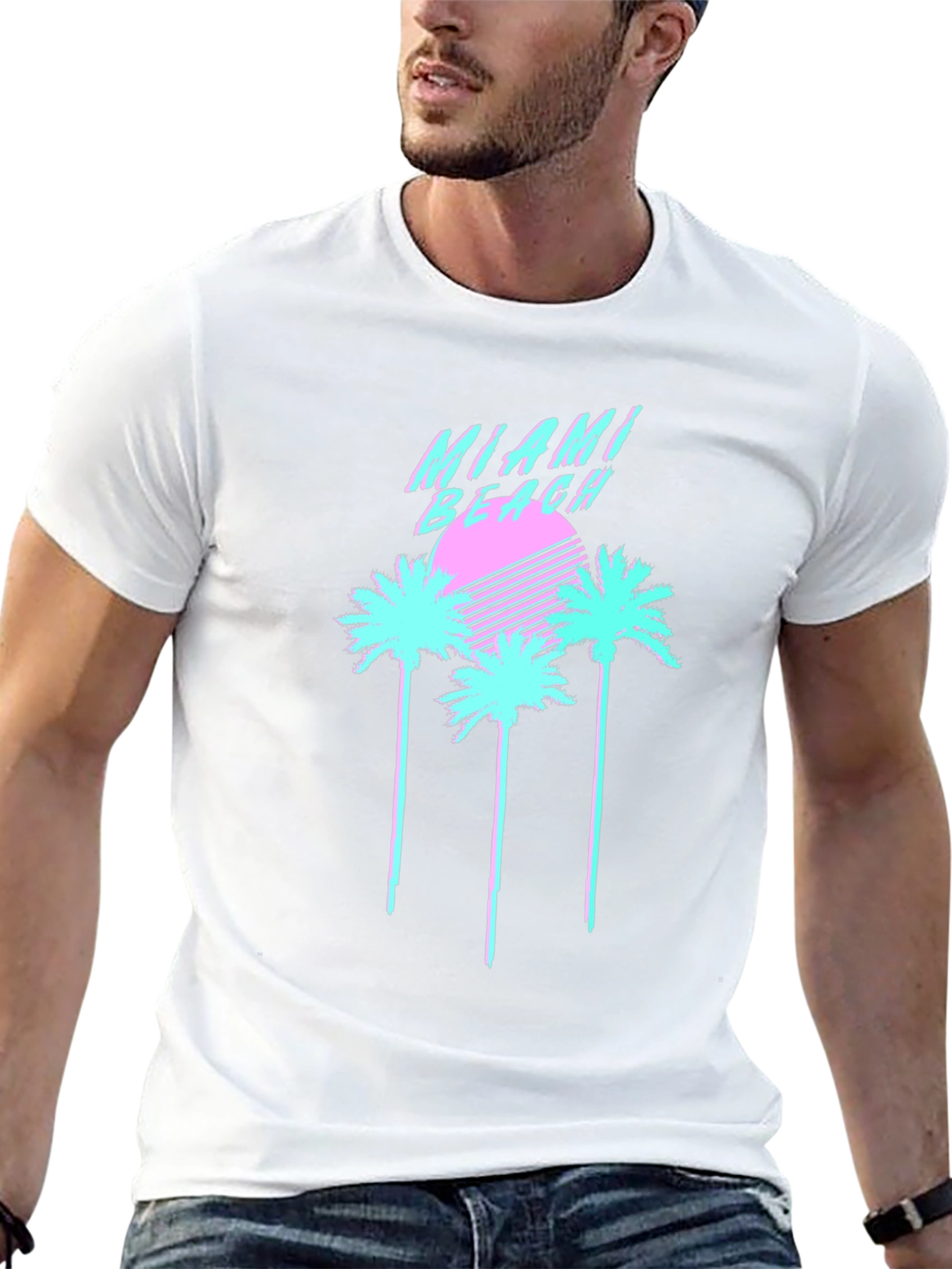 Camiseta Negra Miami Beach Retro Vaporwave