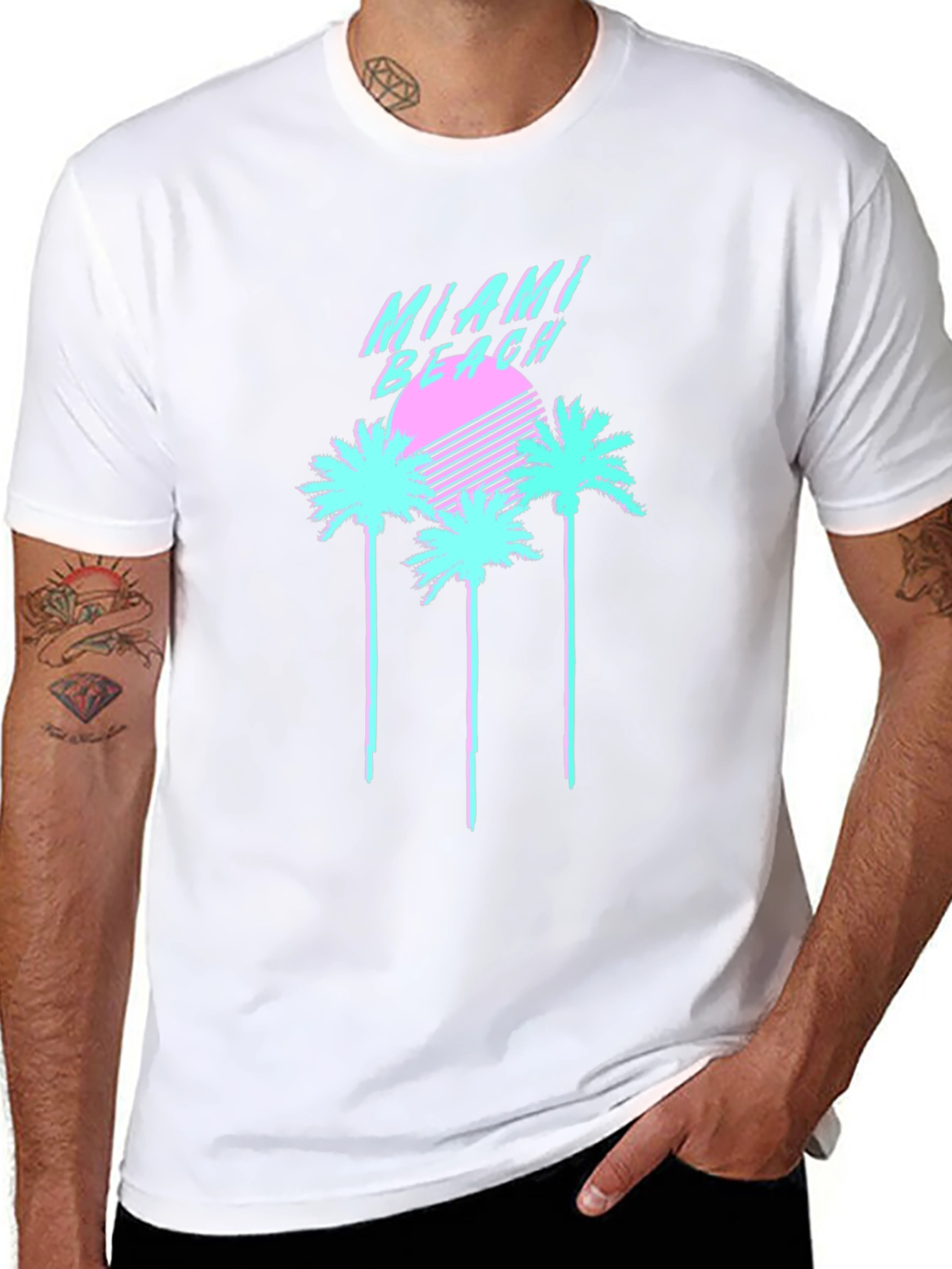 Camiseta Negra Miami Beach Retro Vaporwave