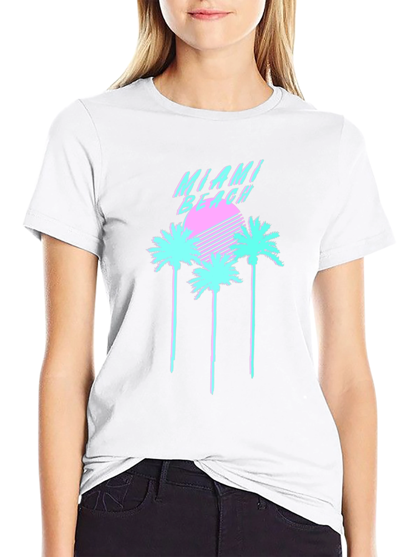 Camiseta Negra Miami Beach Retro Vaporwave