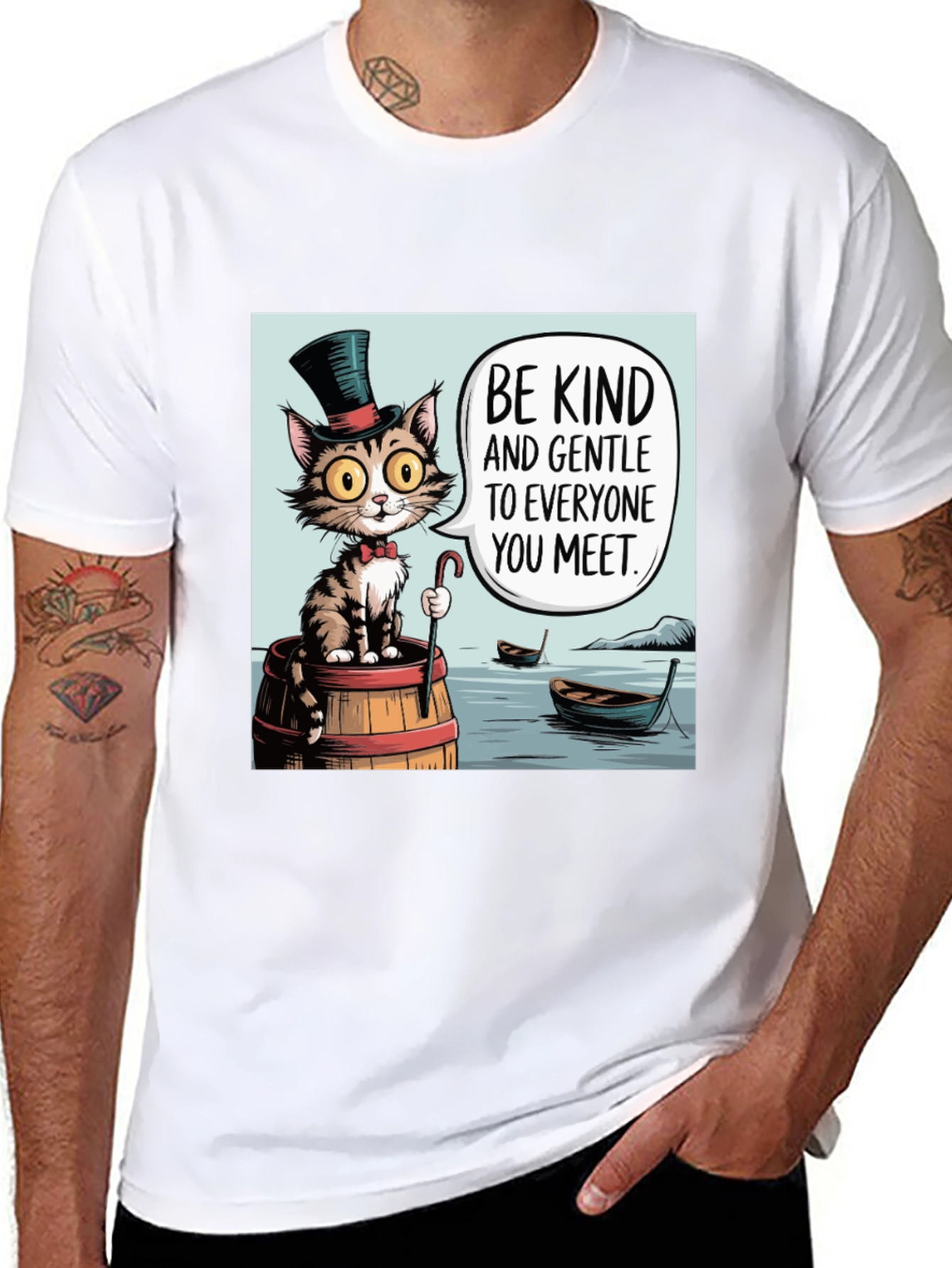 Camiseta Negra: Gato Gentil