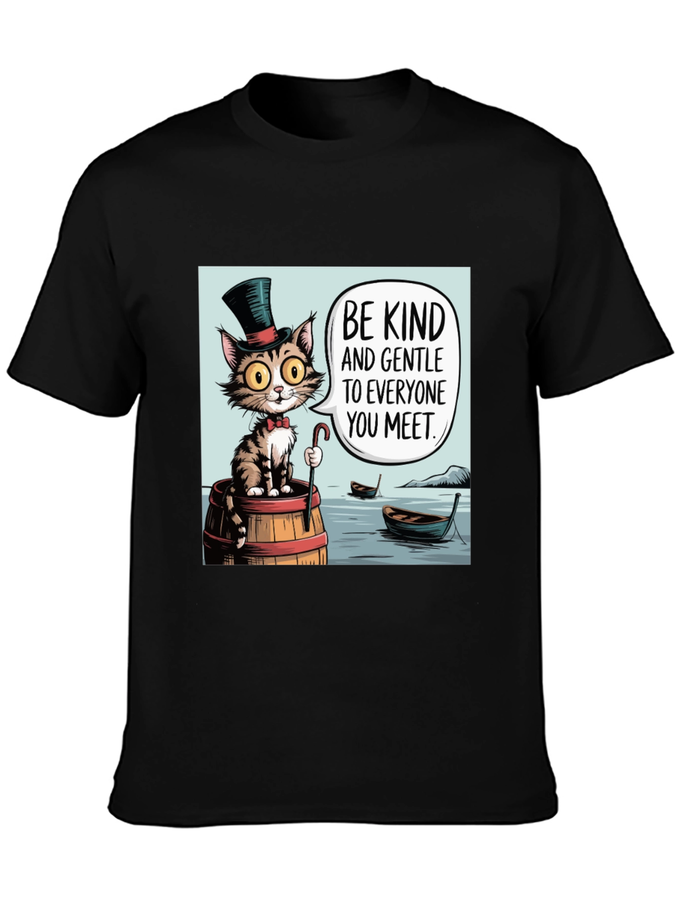 Camiseta Negra: Gato Gentil