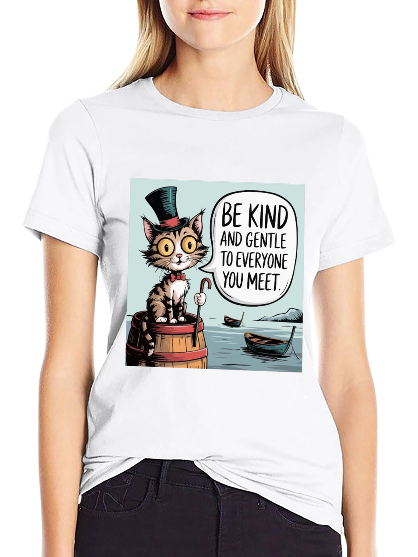 Camiseta Negra: Gato Gentil