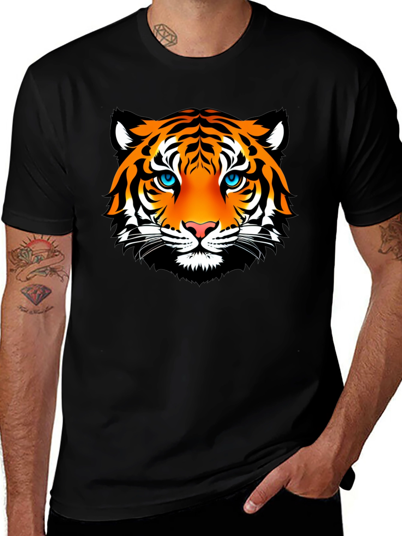 Camiseta Negra con Estampado de Tigre