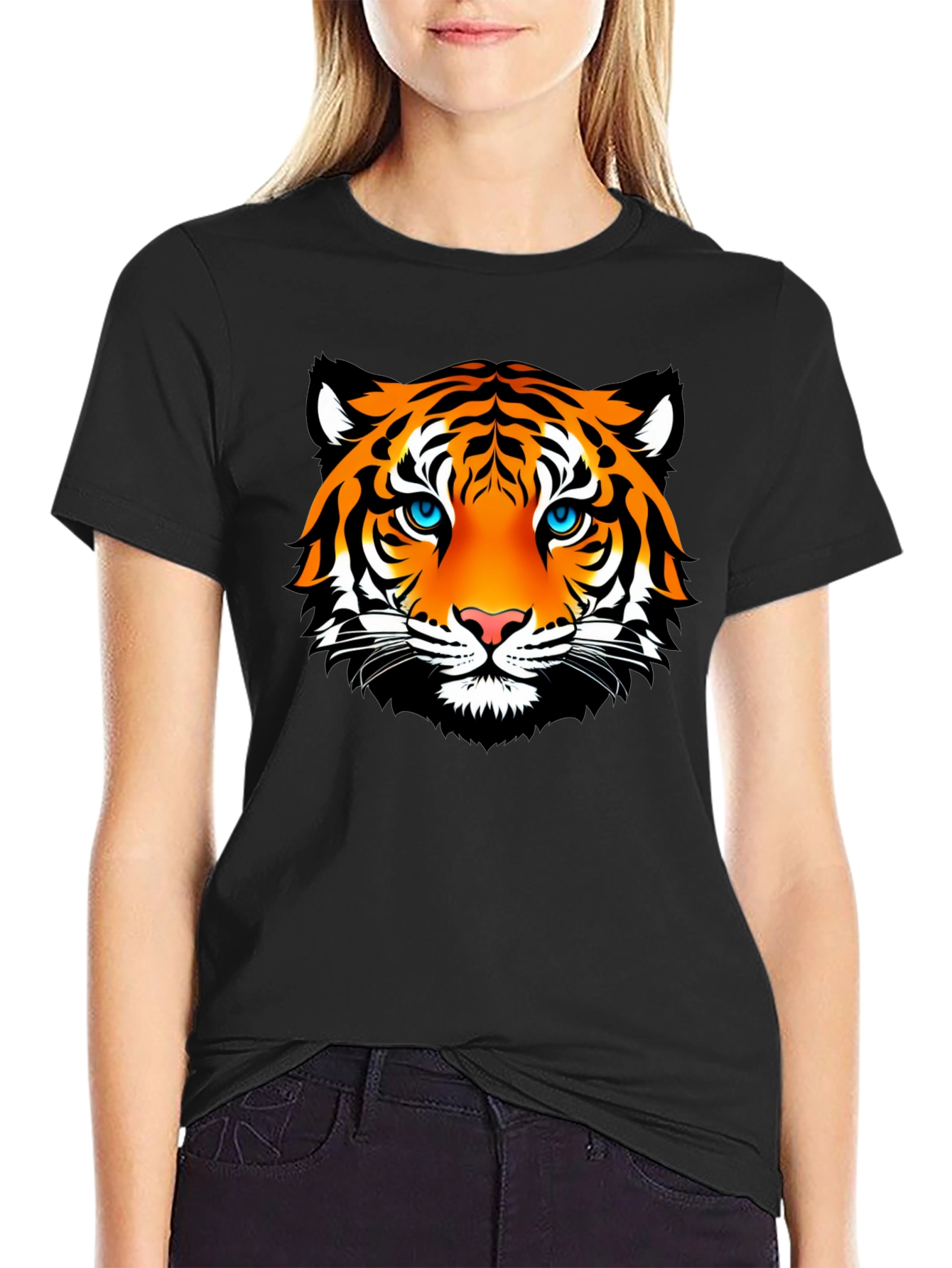 Camiseta Negra con Estampado de Tigre