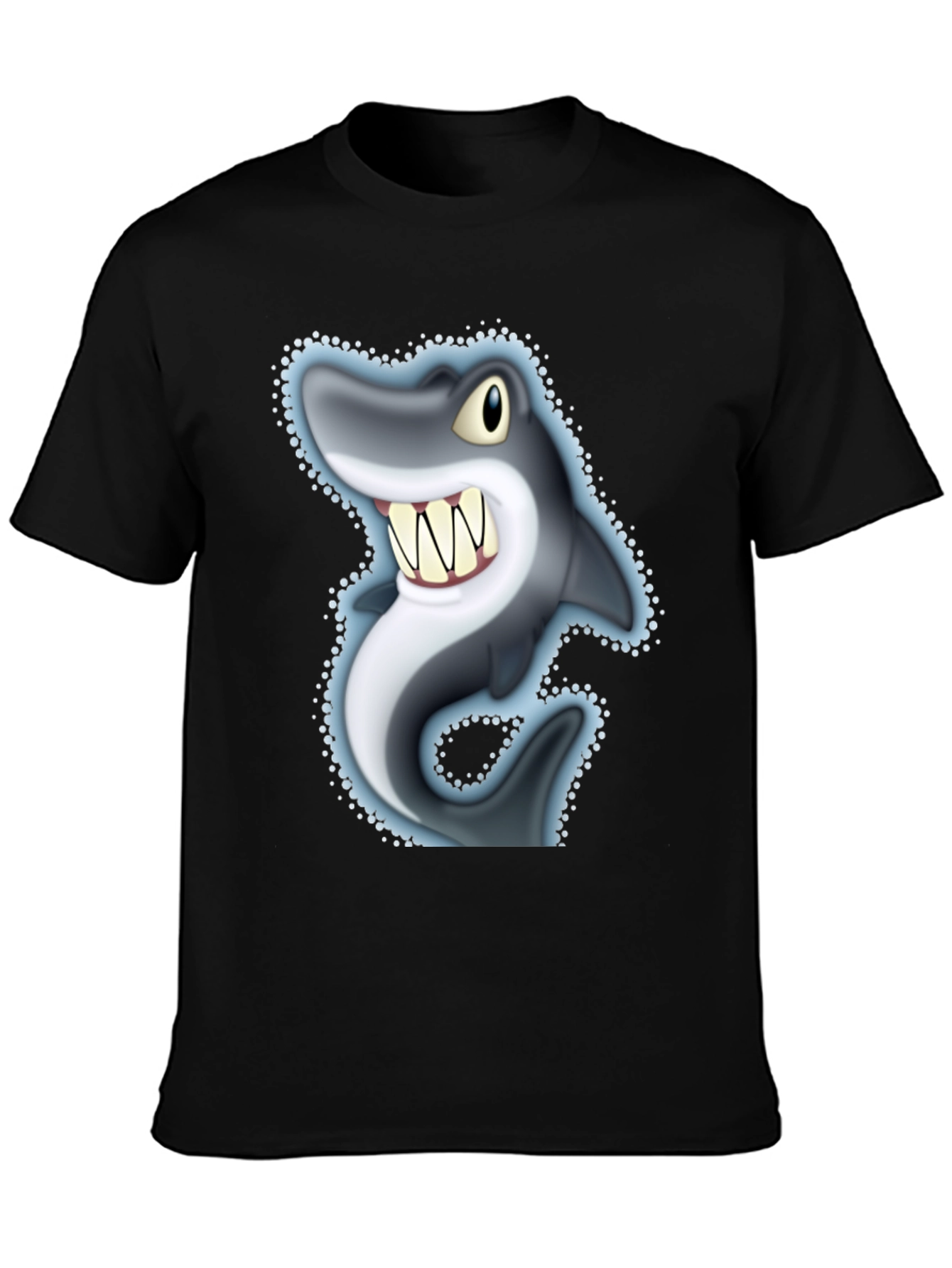 Camiseta Negra con Tiburón Caricatura