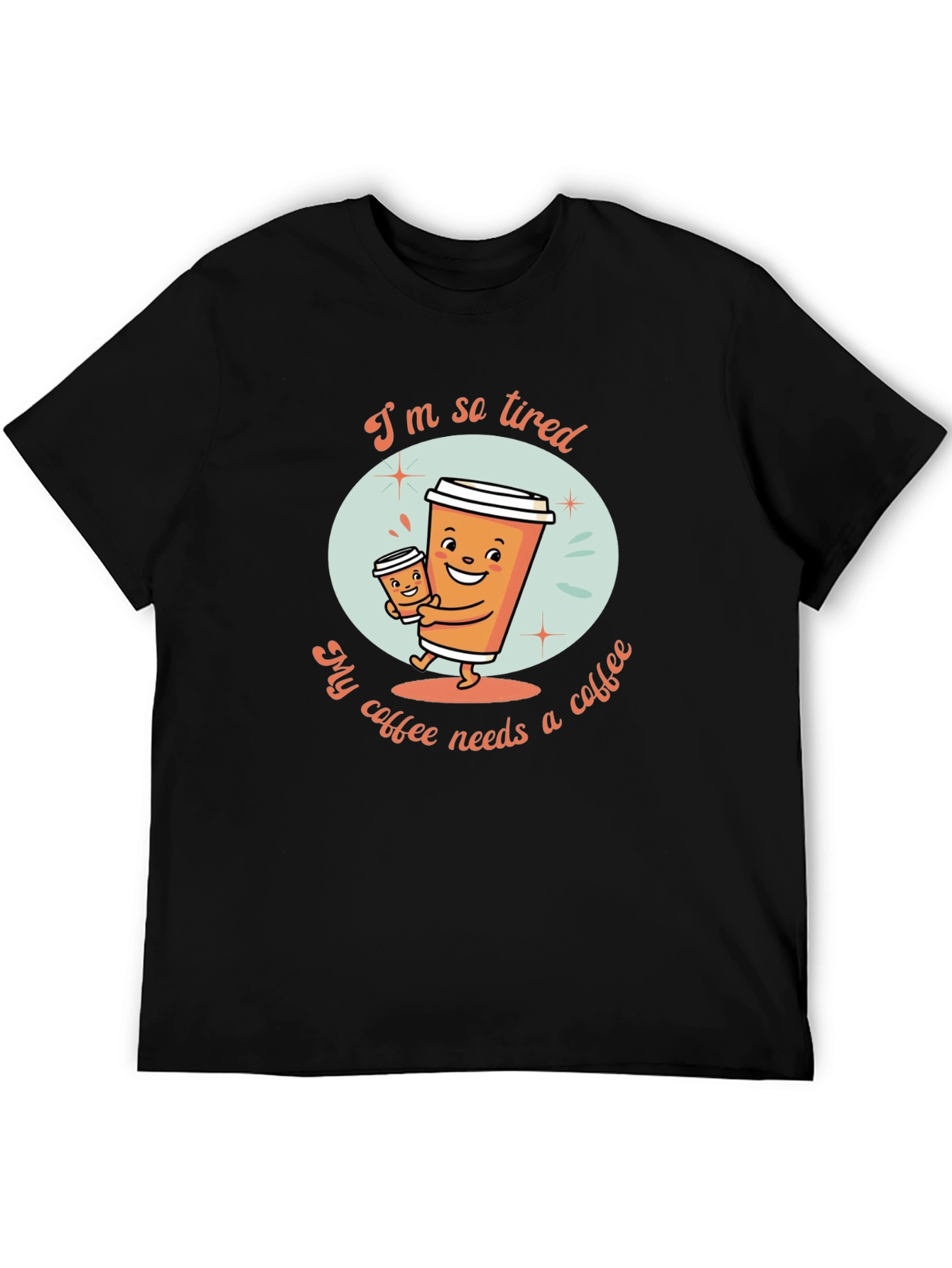 Camiseta Negra con Diseño de Café Cansado