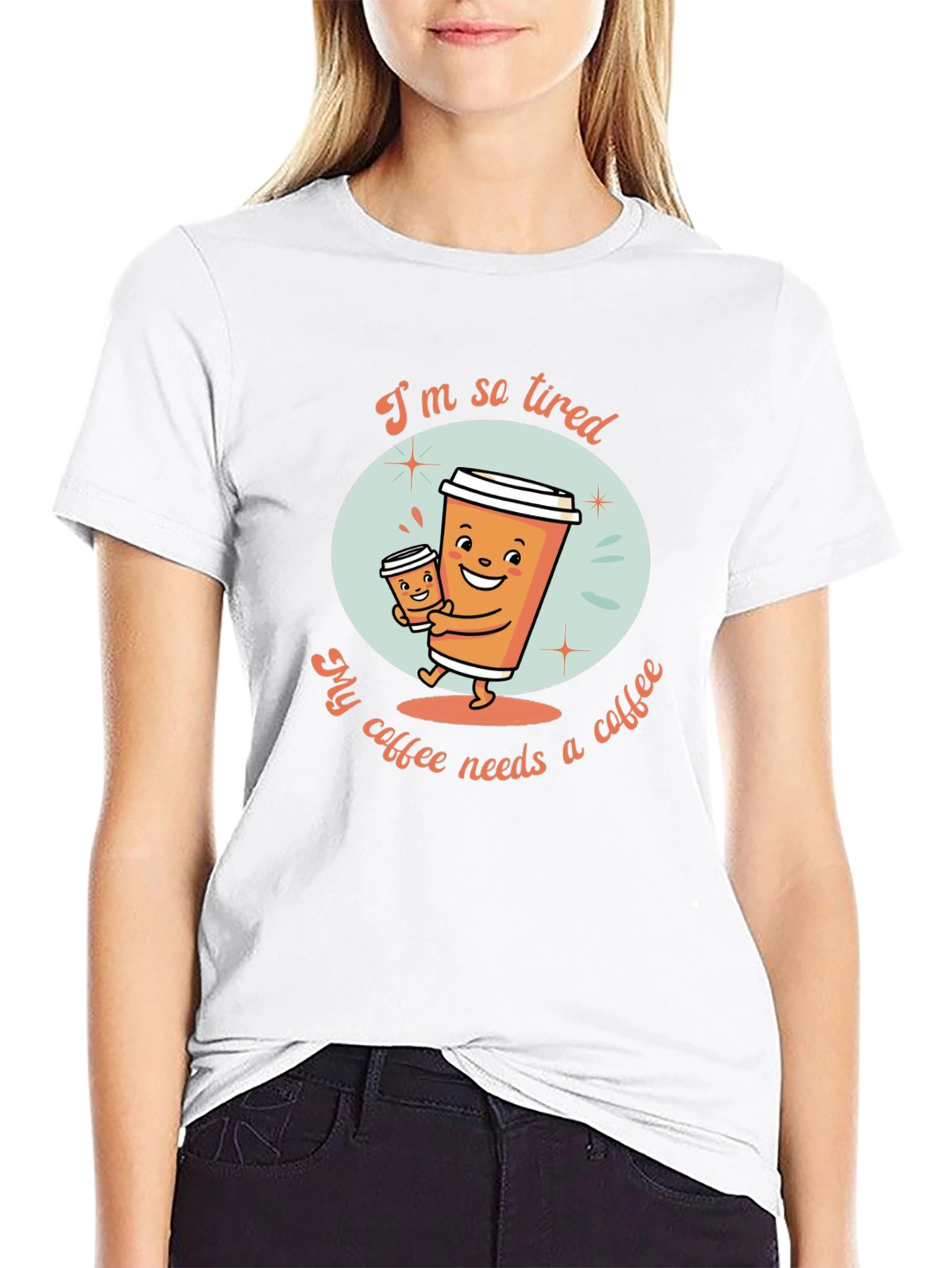 Camiseta Negra con Diseño de Café Cansado
