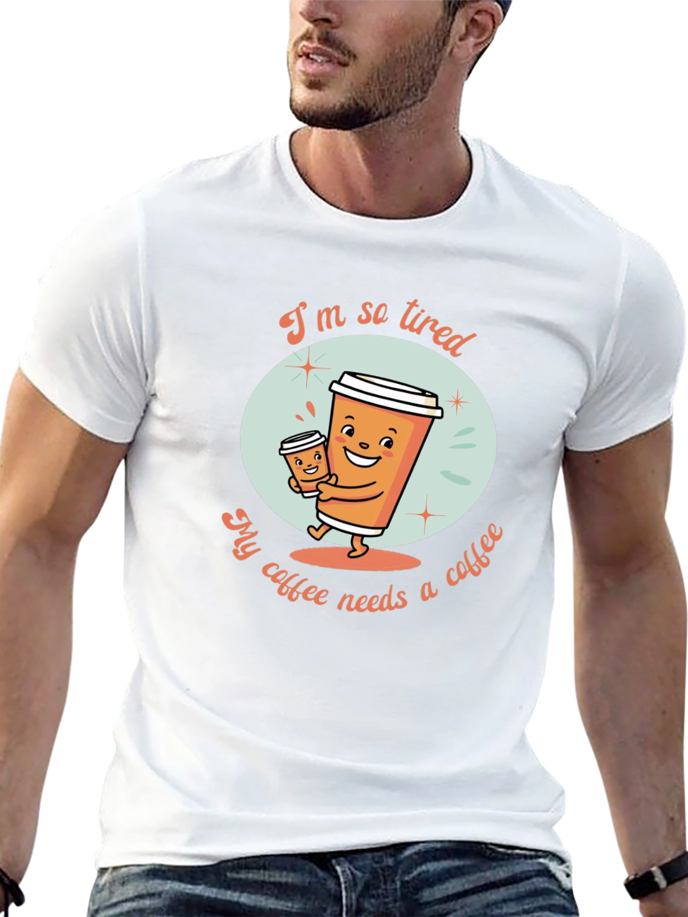 Camiseta Negra con Diseño de Café Cansado