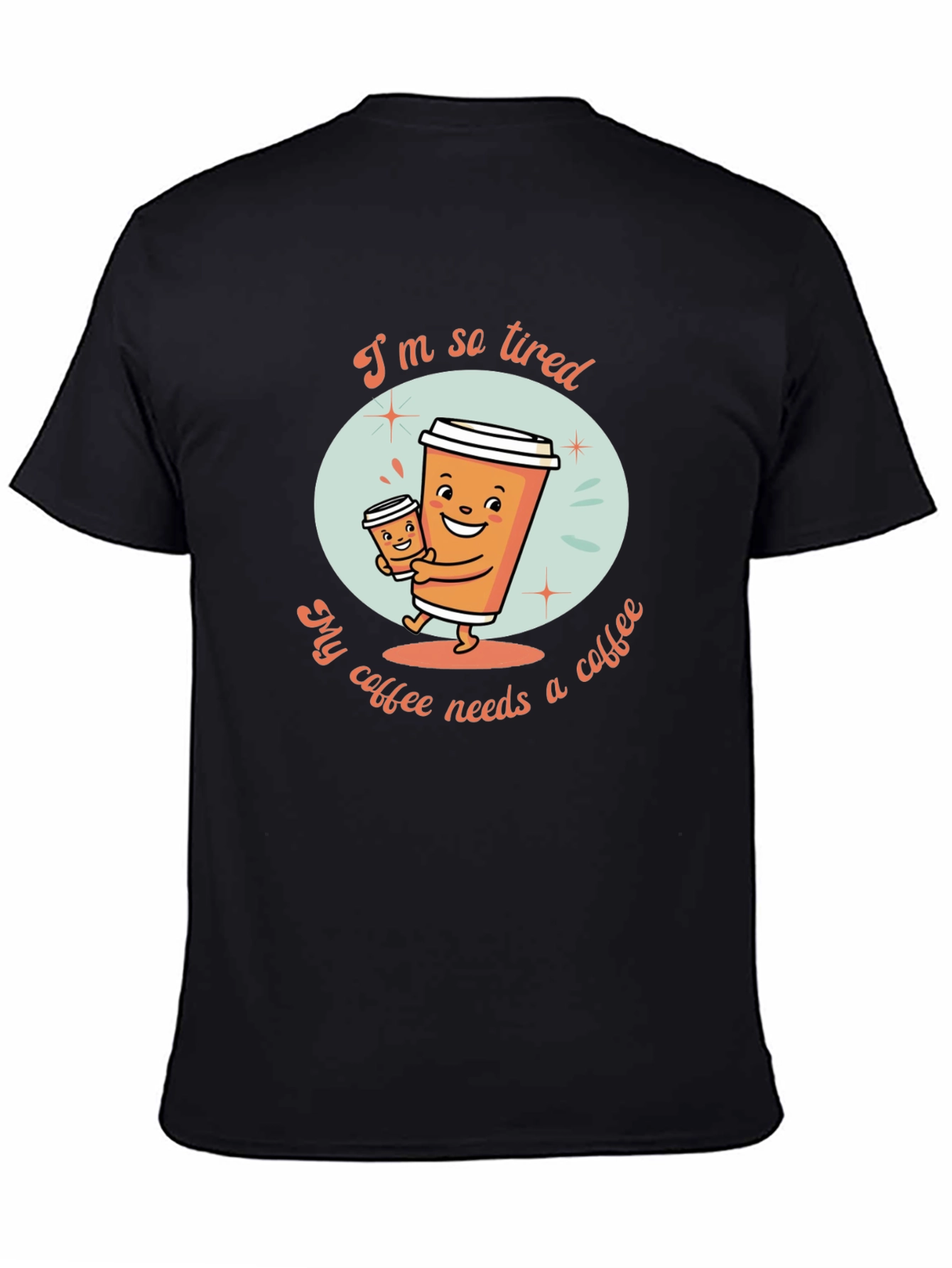 Camiseta Negra con Diseño de Café Cansado
