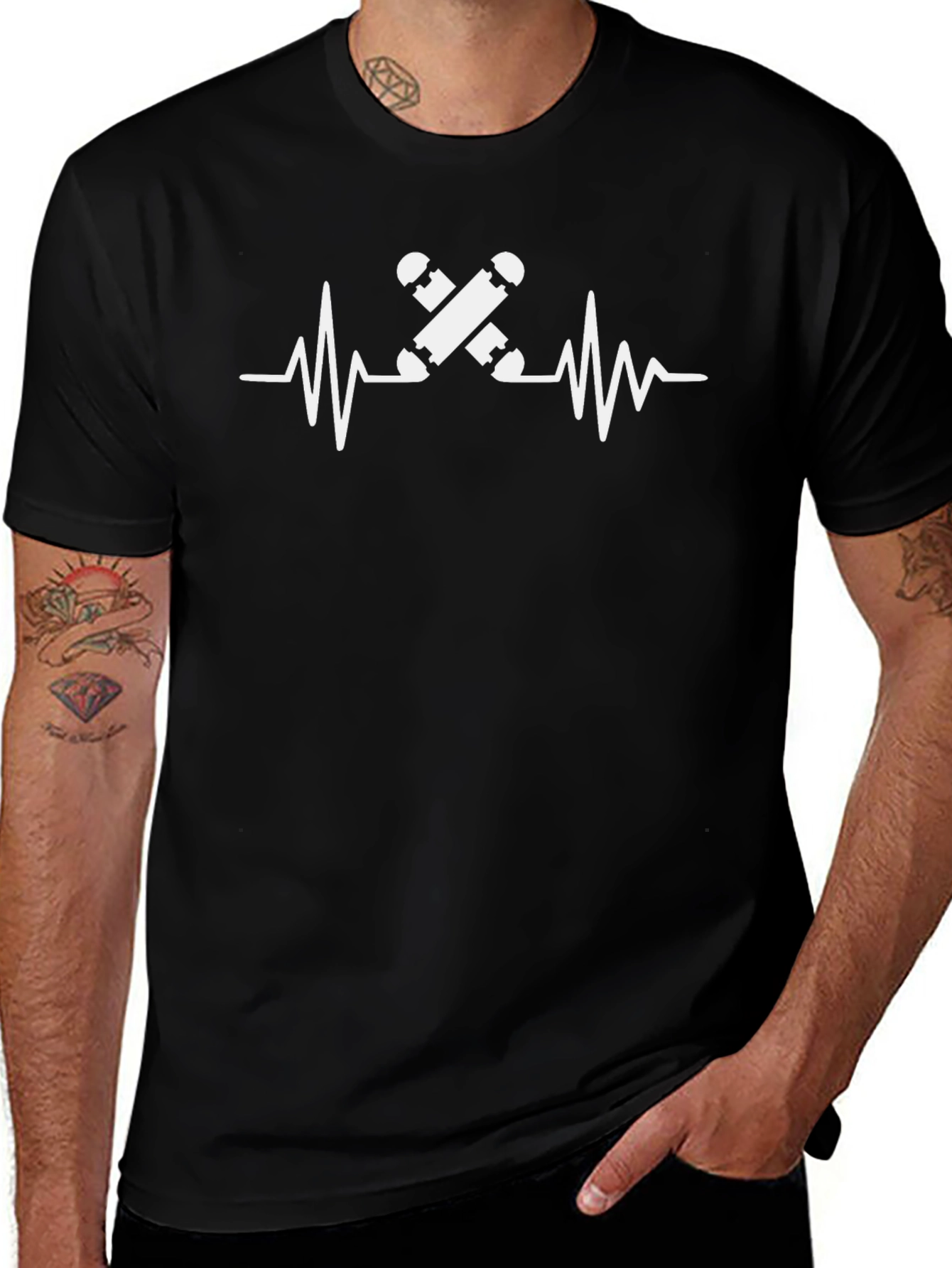 Camiseta Negra con Diseño de Latido de Skate