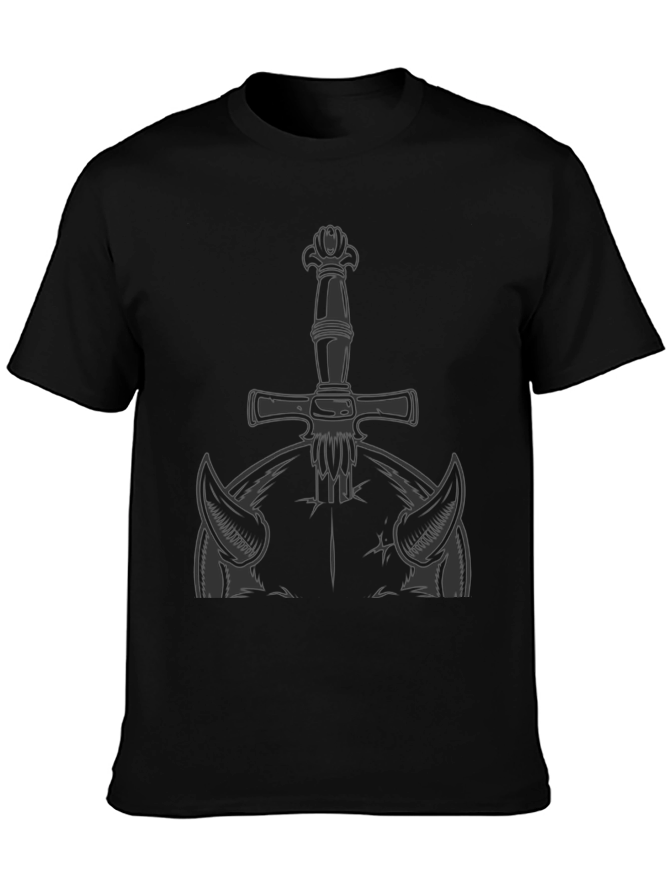 Camiseta Negra con Diseño de Espada y Cuernos
