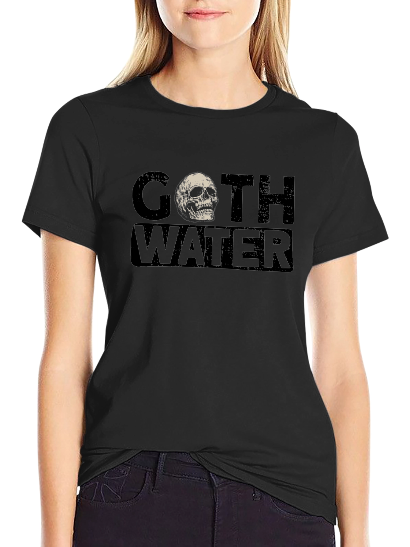 Camiseta Negra Goth Water con Calavera