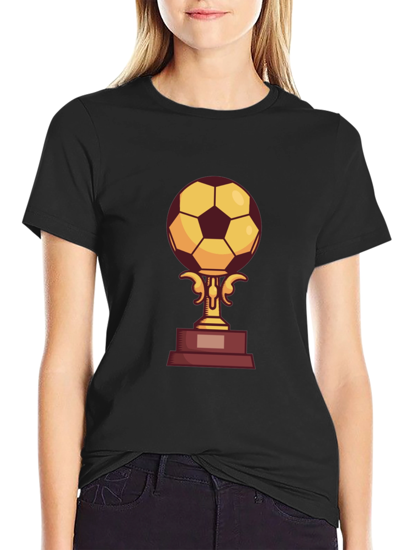 Camiseta Negra con Diseño de Trofeo de Fútbol