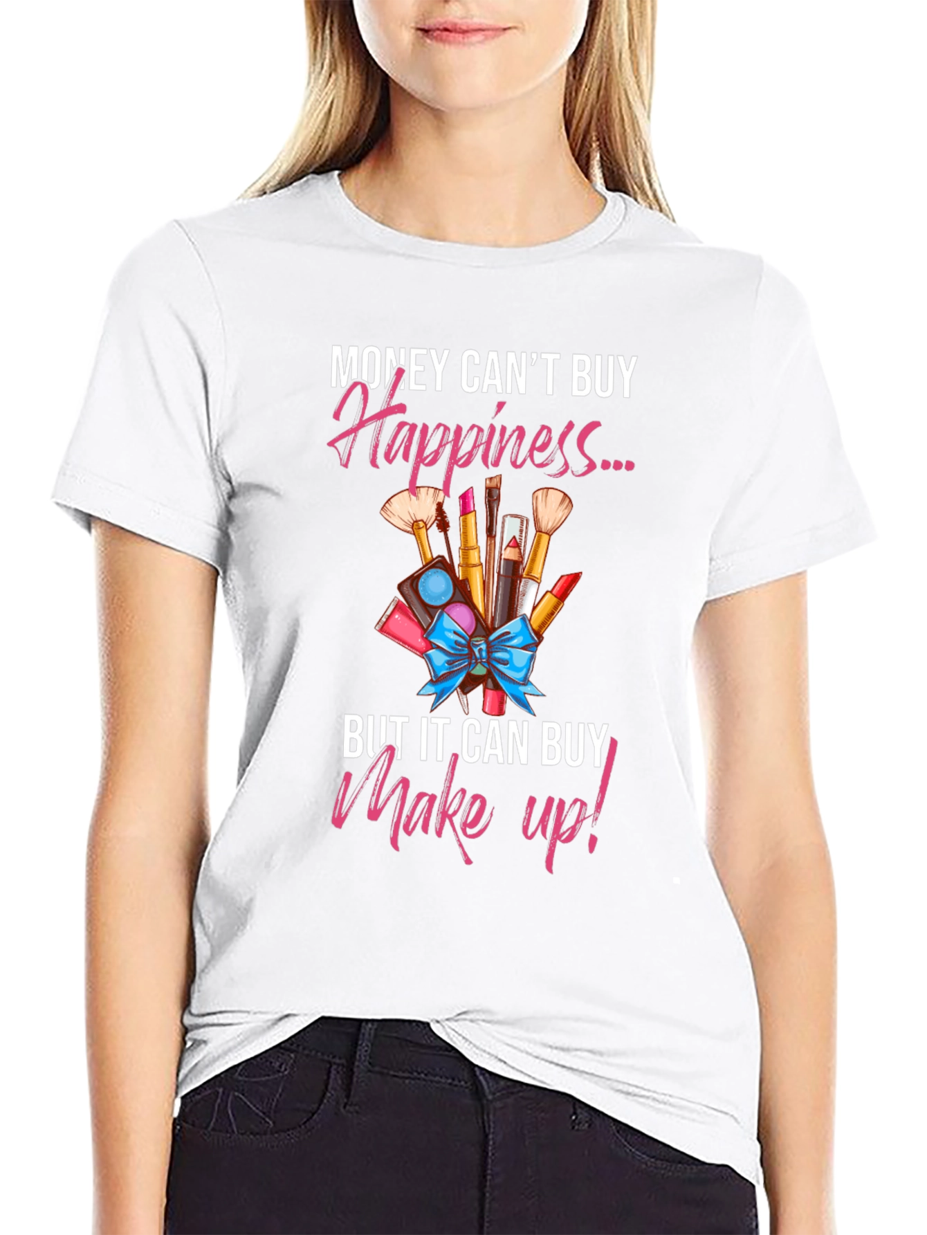 Camiseta Negra con Diseño de Maquillaje