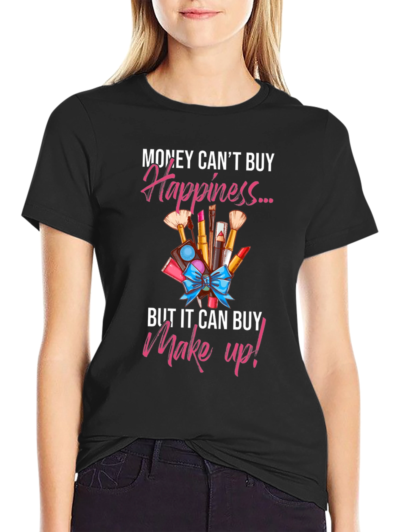 Camiseta Negra con Diseño de Maquillaje
