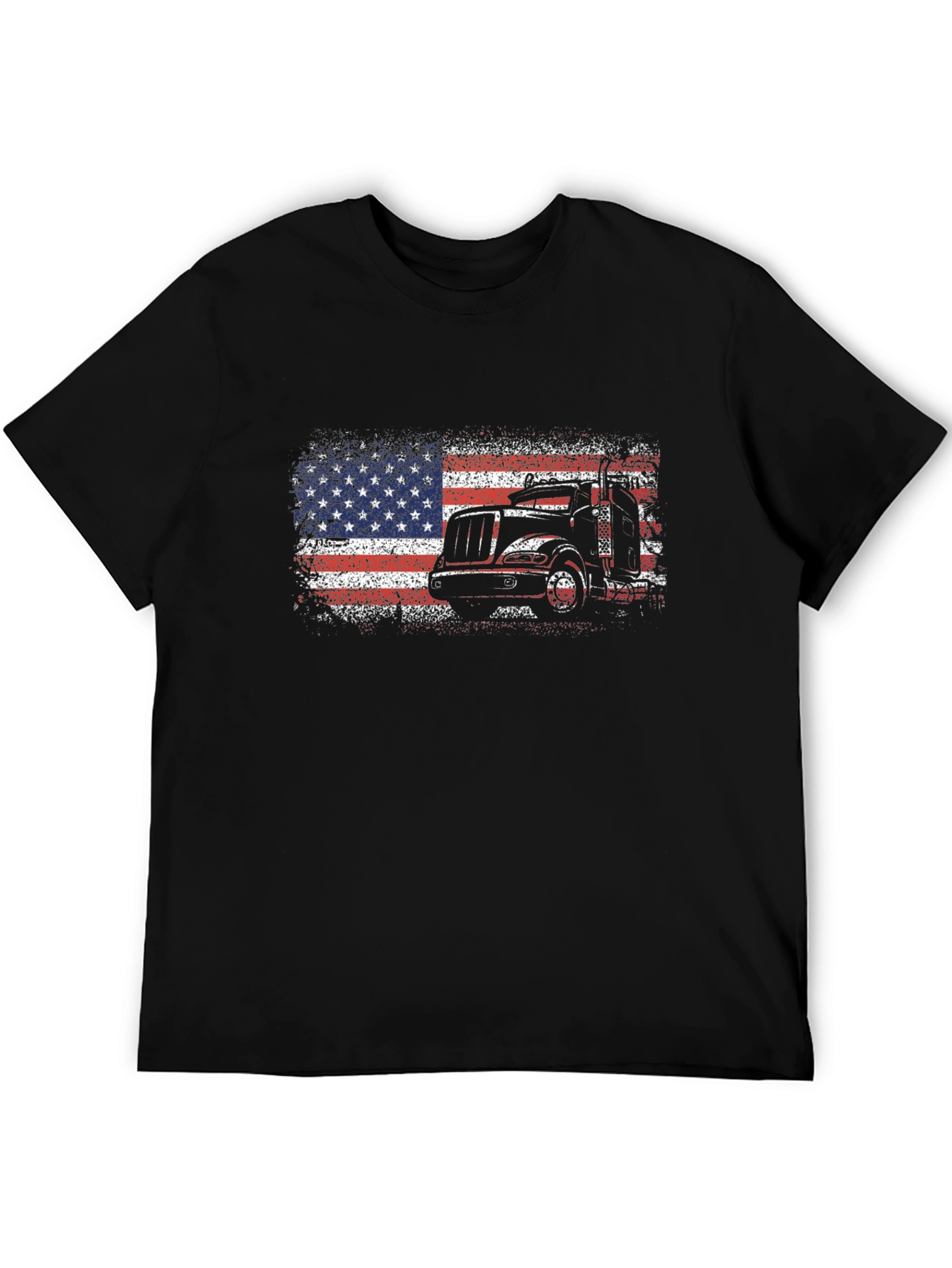 Camiseta Negra Hombre Diseño Camión Bandera USA