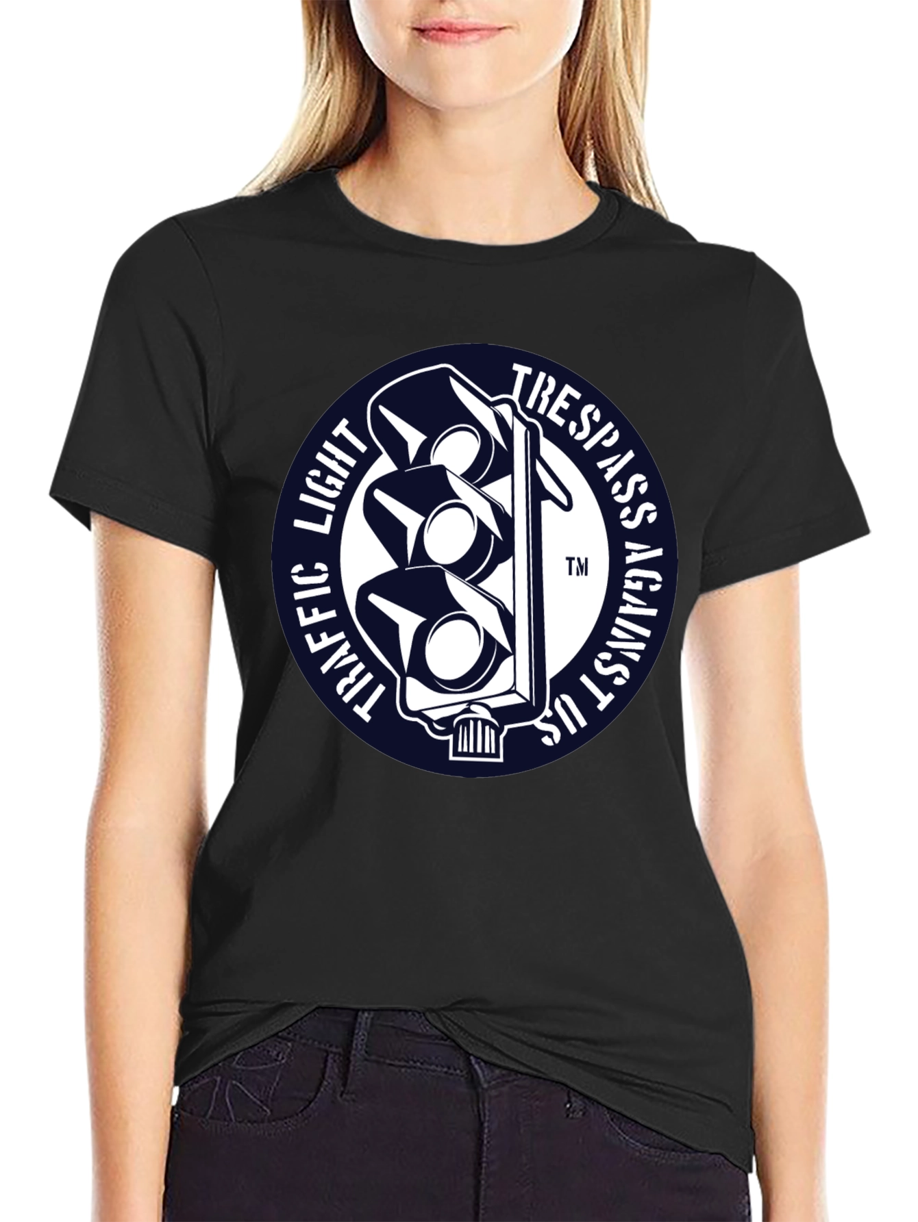 Camiseta Negra con Diseño de Semáforo Traffic Light
