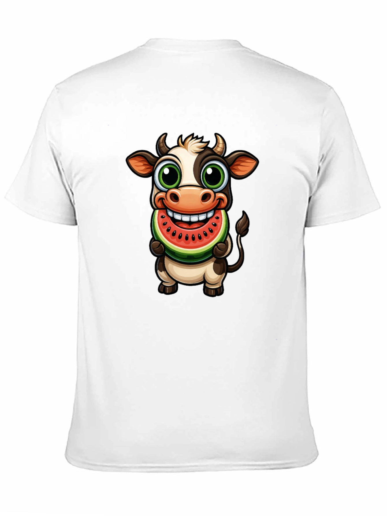 Camiseta Negra con Vaca Comiendo Sandía