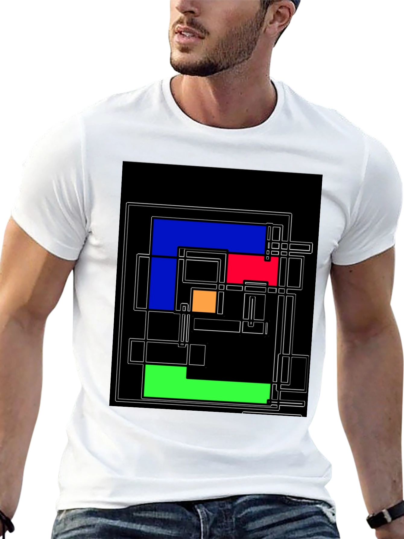 Camiseta Negra con Diseño Geométrico Abstracto