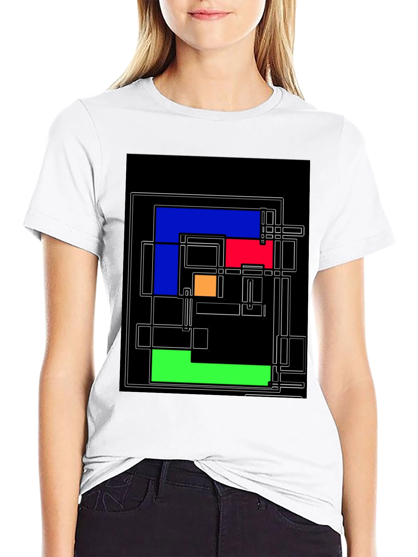 Camiseta Negra con Diseño Geométrico Abstracto