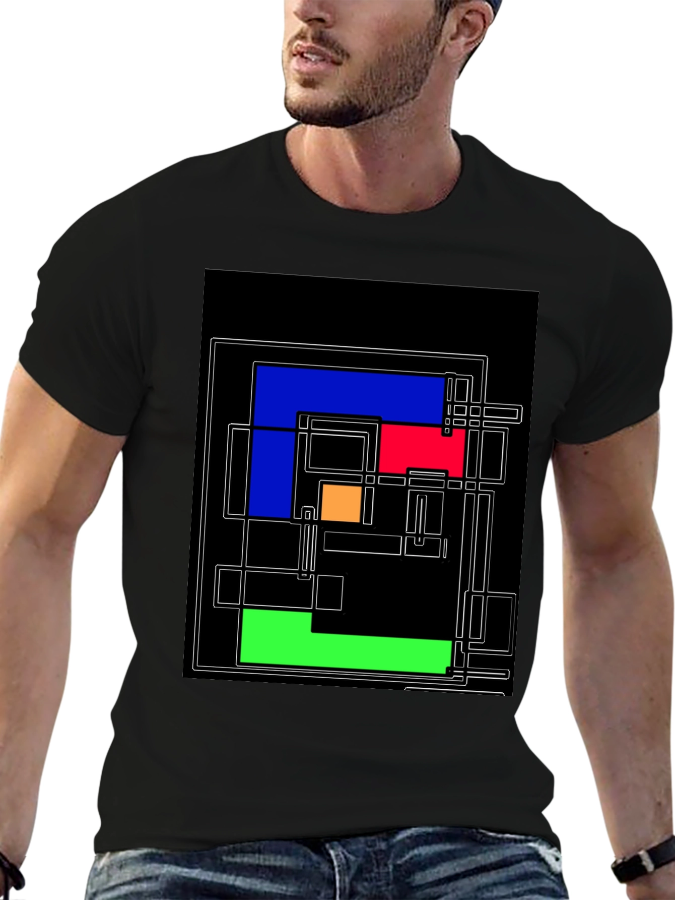 Camiseta Negra con Diseño Geométrico Abstracto