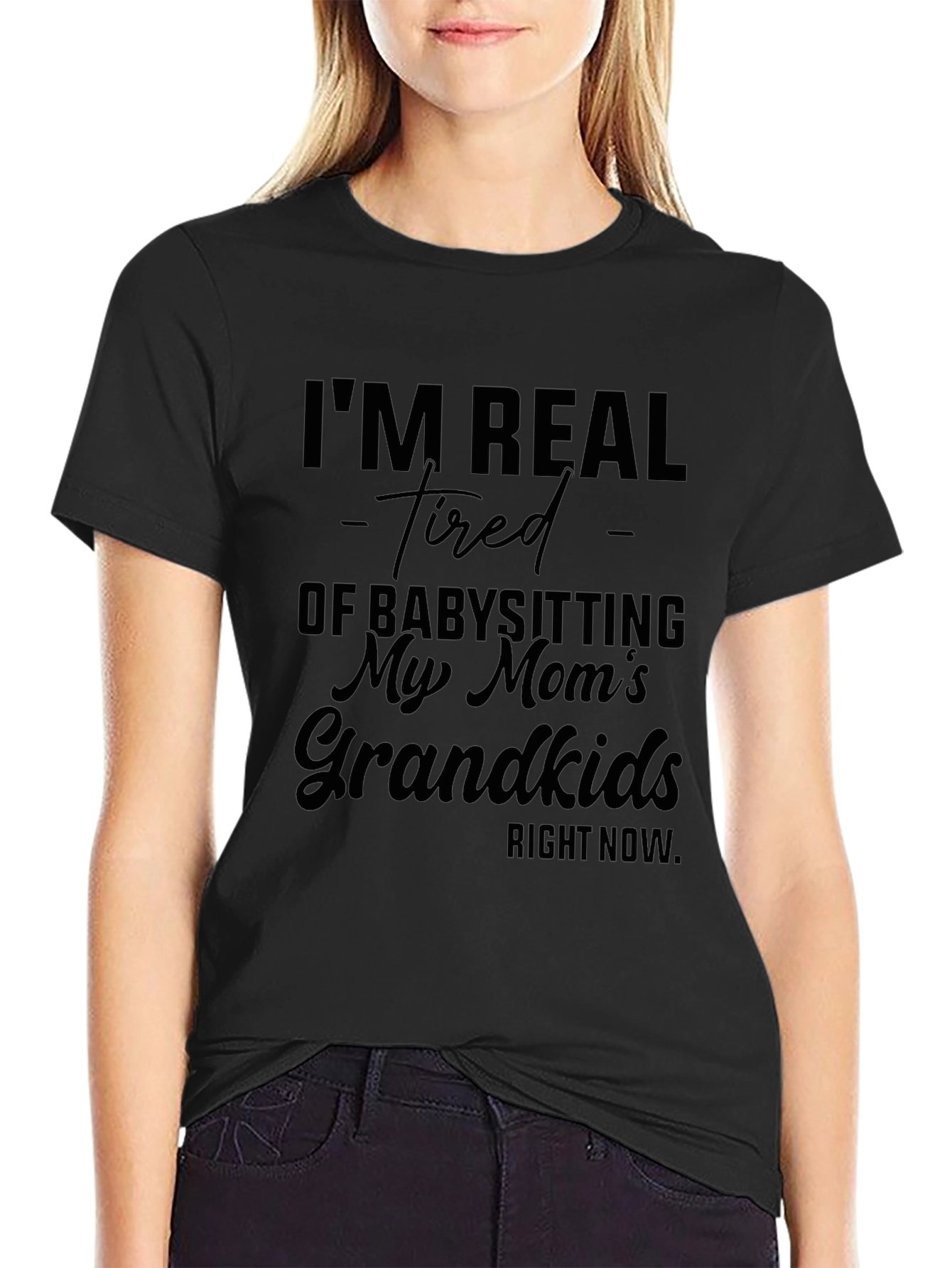 Camiseta Negra con Humor: Cansado de Cuidar Nietos