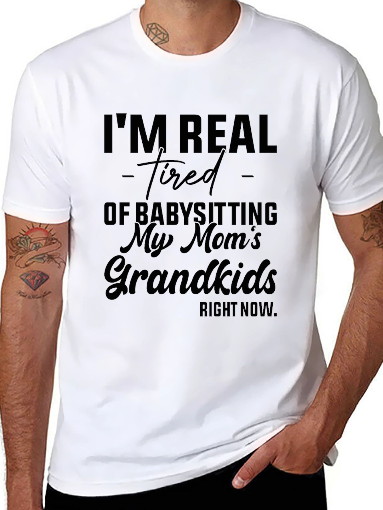 Camiseta Negra con Humor: Cansado de Cuidar Nietos