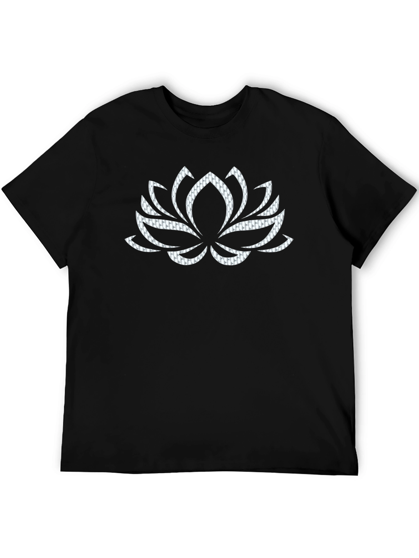 Camiseta Negra con Diseño de Loto Texturizado
