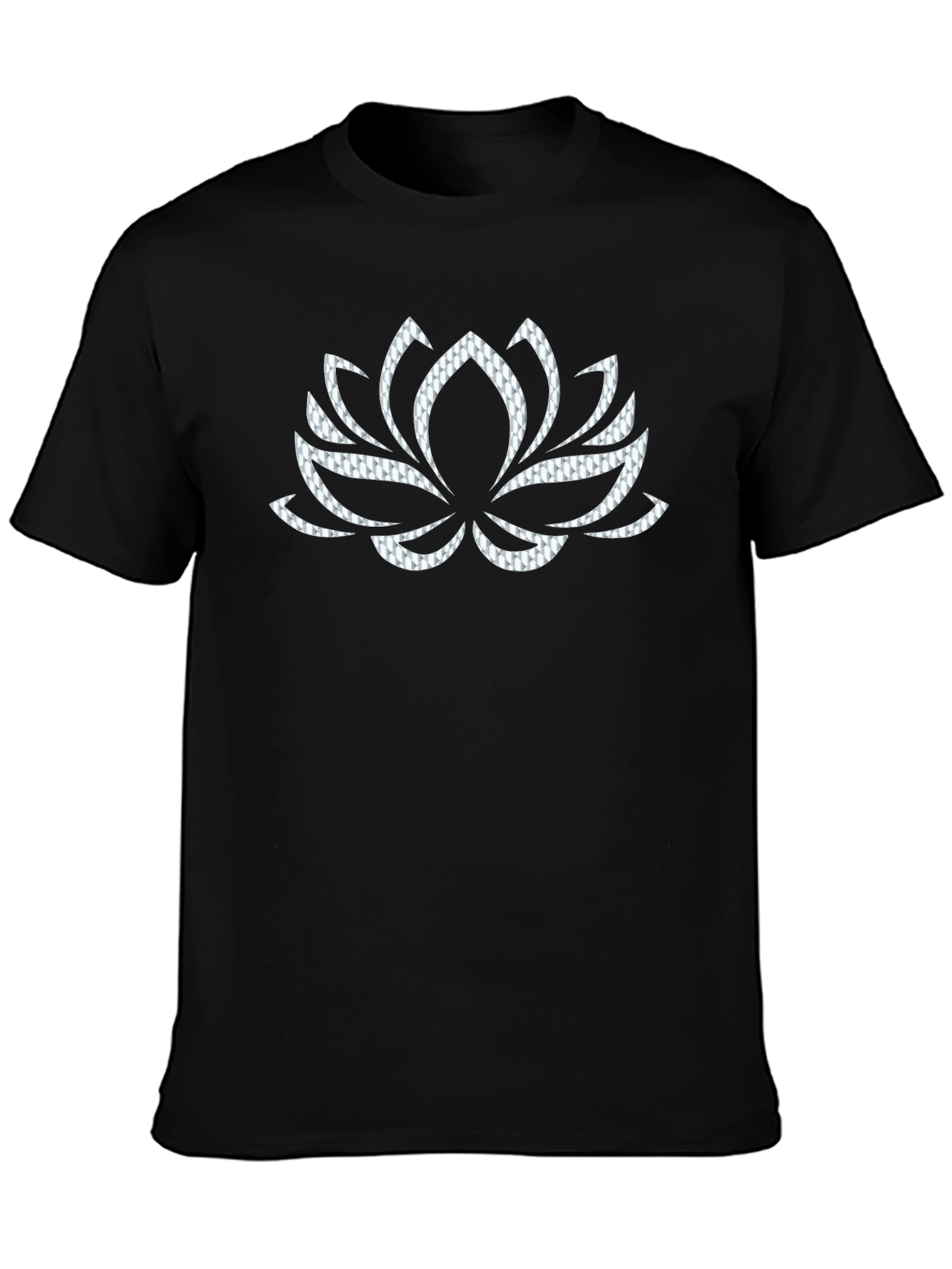 Camiseta Negra con Diseño de Loto Texturizado