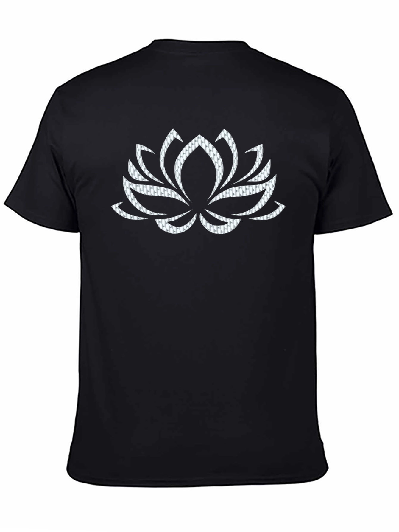 Camiseta Negra con Diseño de Loto Texturizado