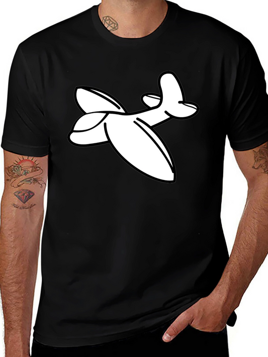 Camiseta Negra con Estampado de Avión Blanco
