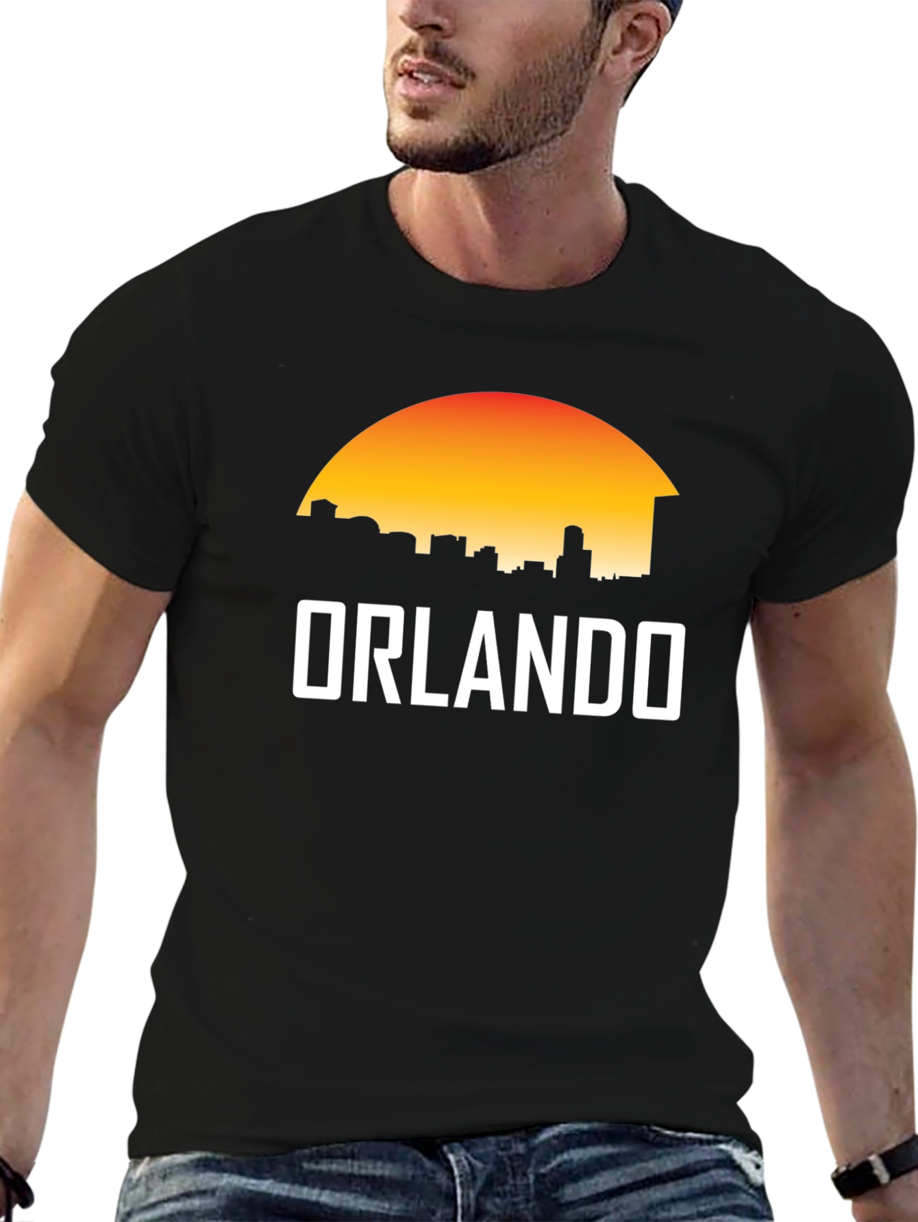 Camiseta Negra Orlando Skyline Sunset