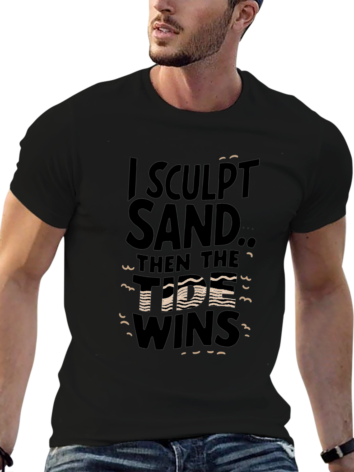 Camiseta Negra con Estampado Esculpo Arena