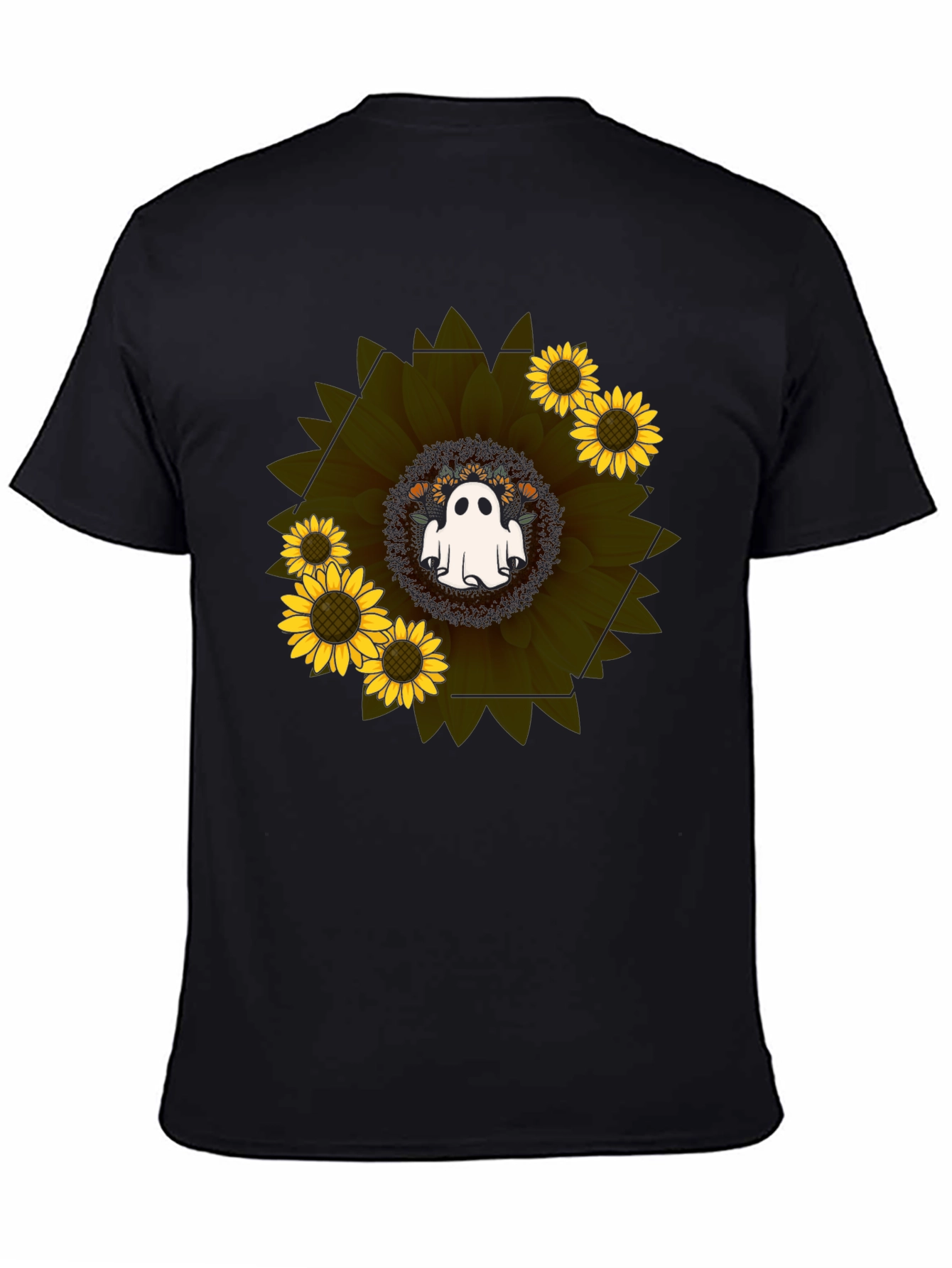 Camiseta Negra con Girasol y Fantasma