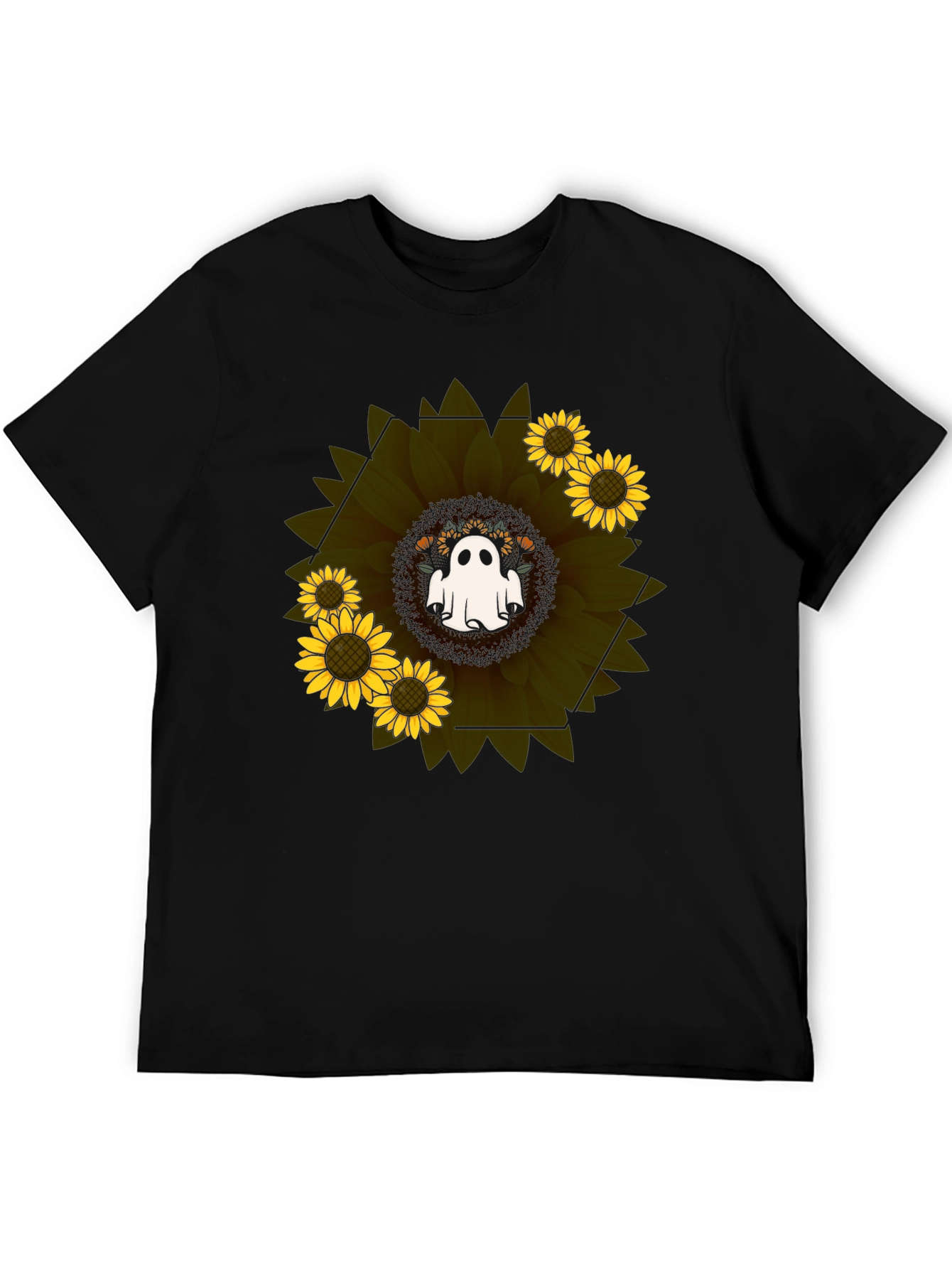 Camiseta Negra con Girasol y Fantasma