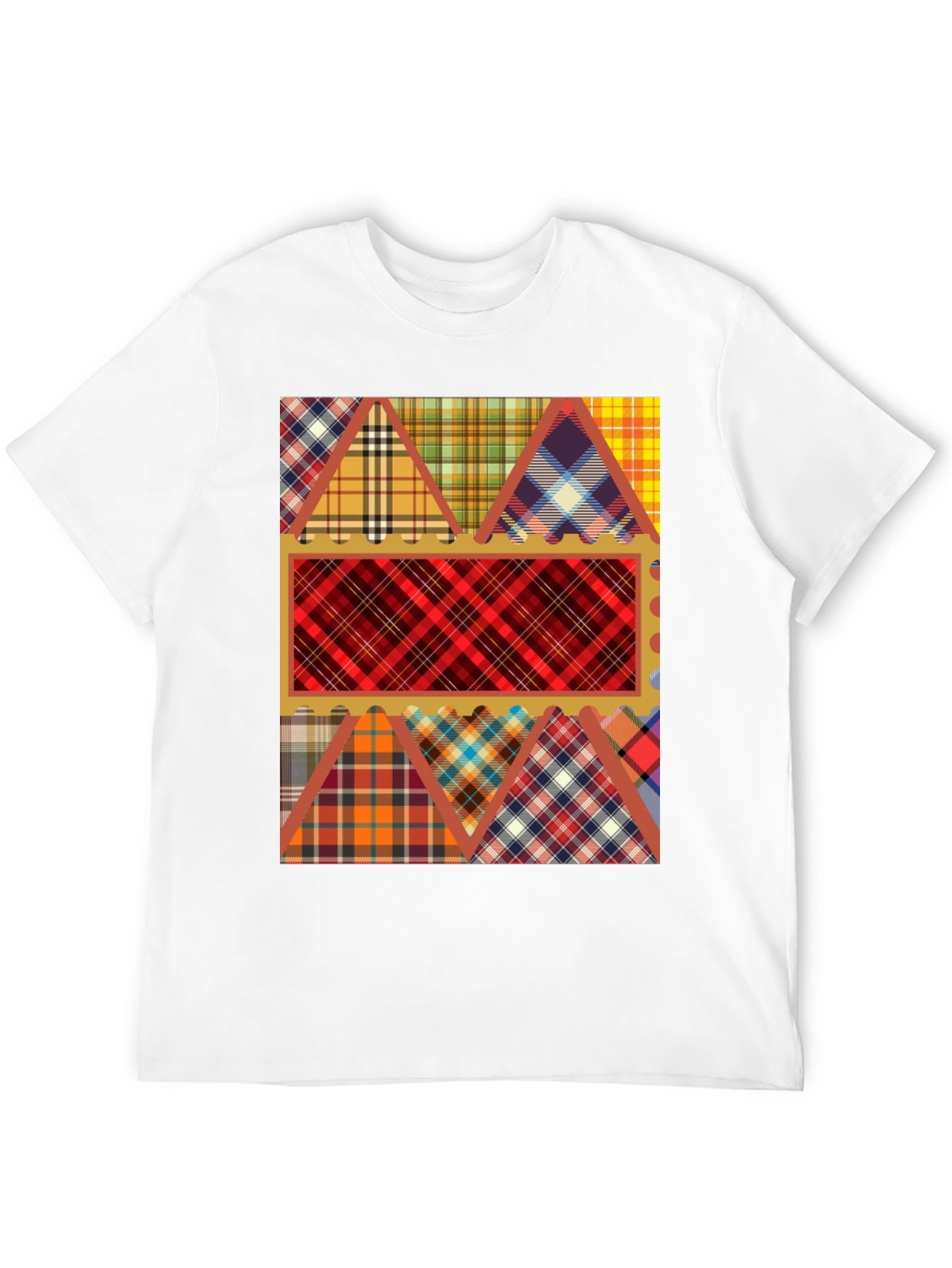 Camiseta Negra con Diseño de Tartán Patchwork
