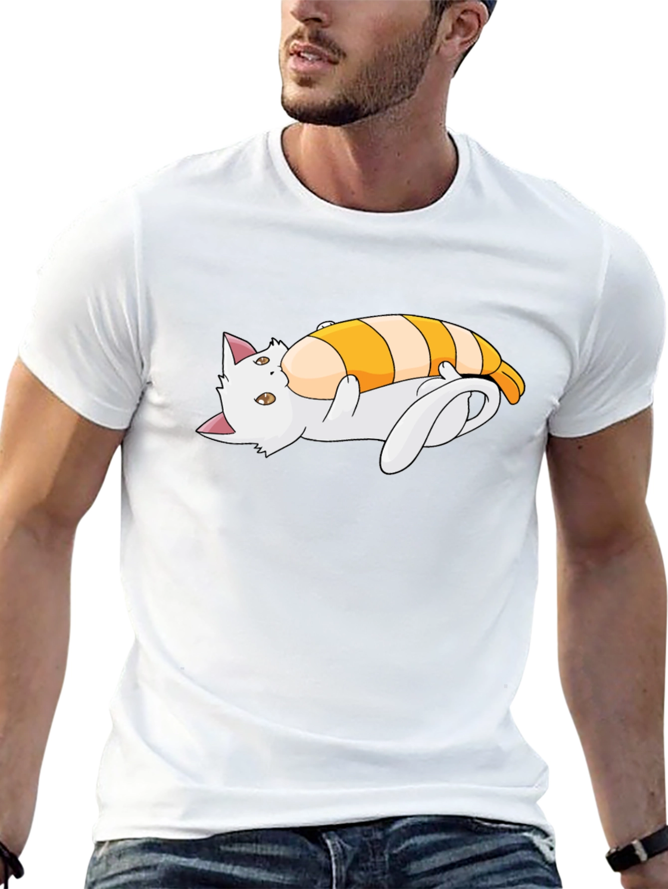 Camiseta Negra con Diseño de Gato y Camarón