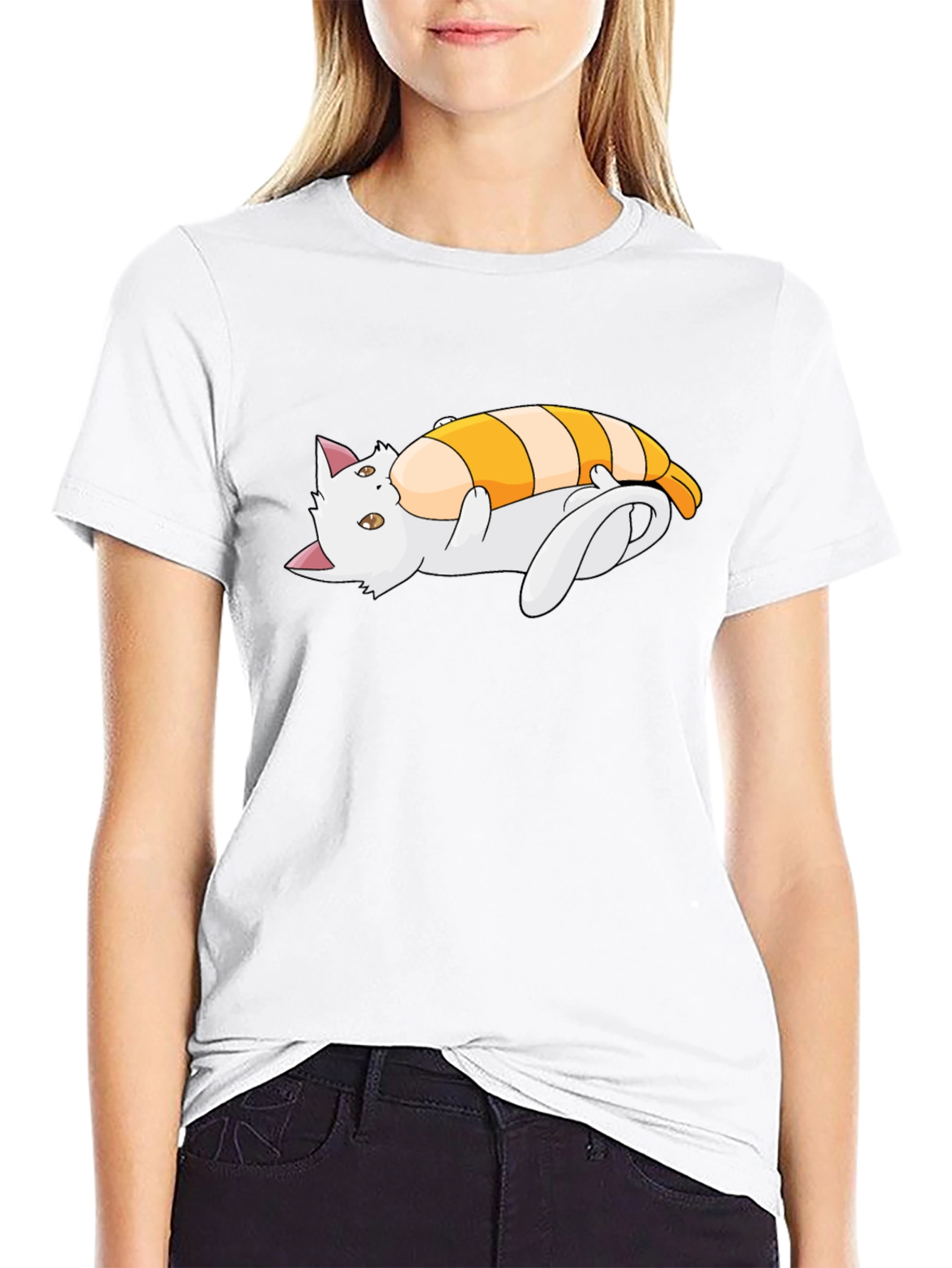 Camiseta Negra con Diseño de Gato y Camarón