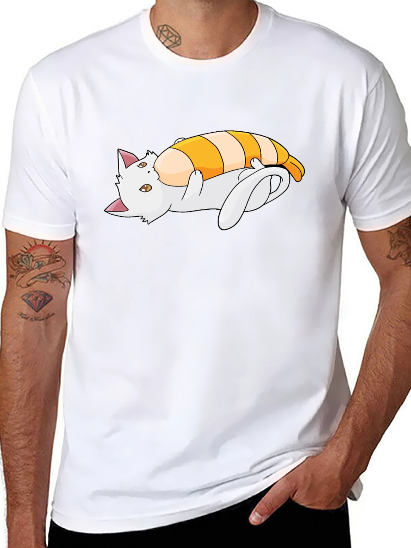 Camiseta Negra con Diseño de Gato y Camarón
