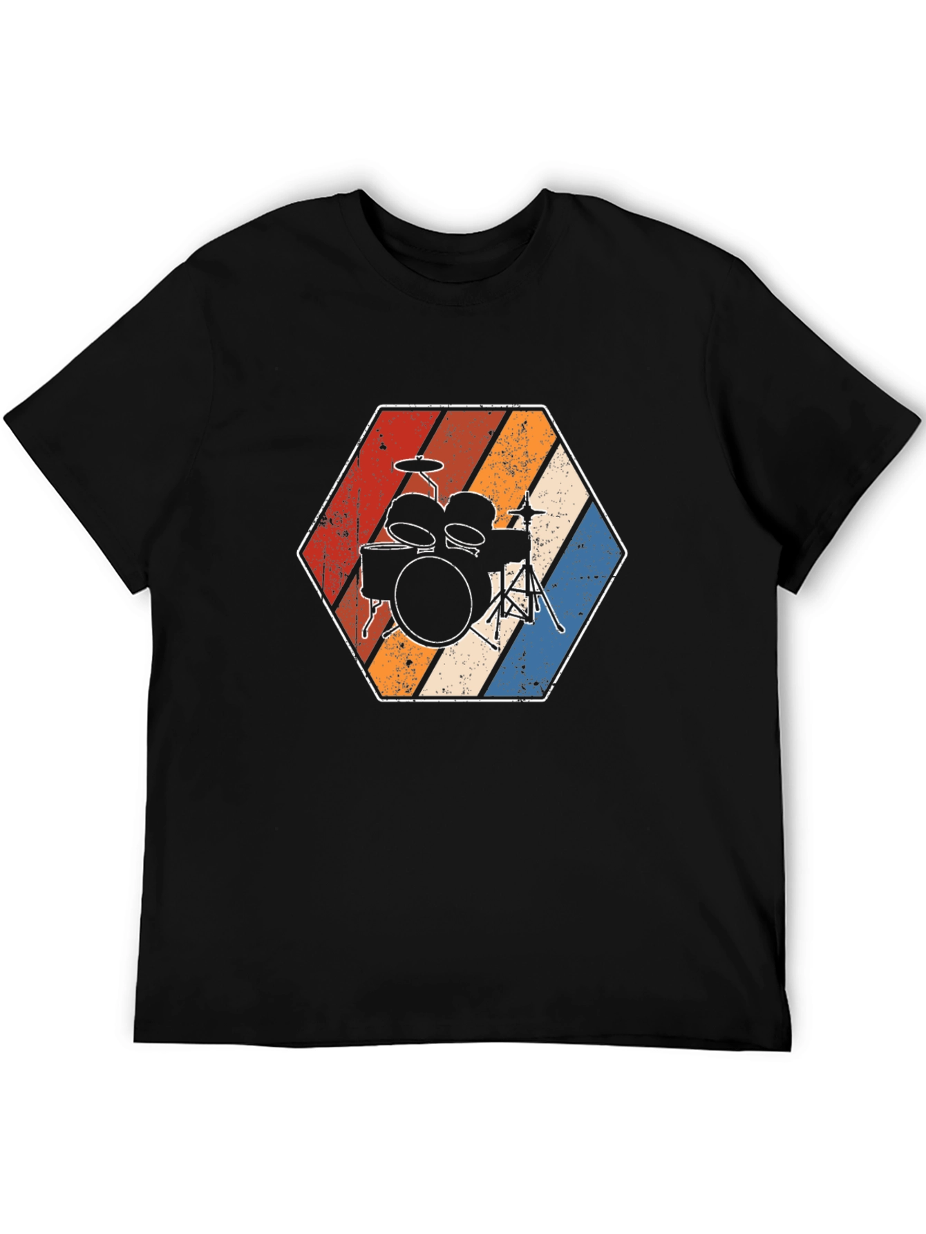 Camiseta Negra con Diseño de Batería Retro