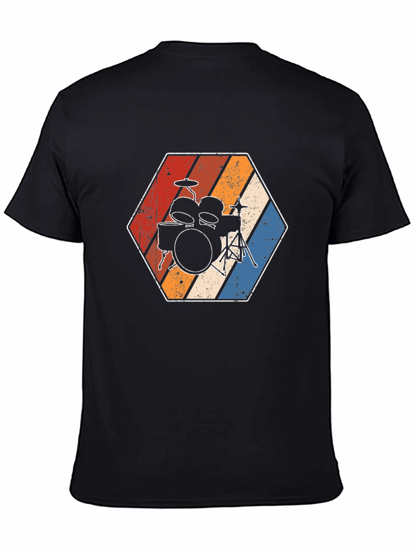 Camiseta Negra con Diseño de Batería Retro