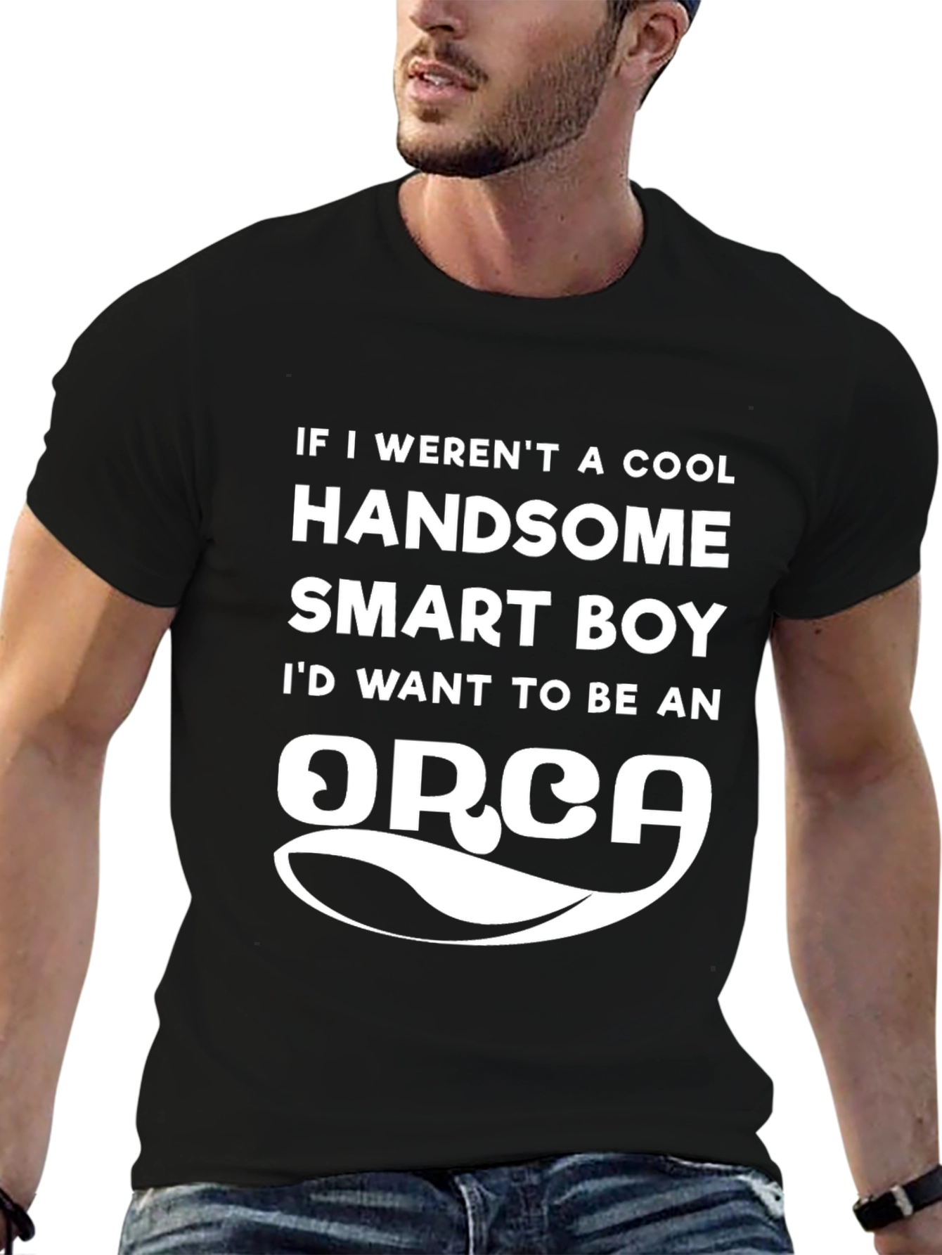 Camiseta Negra: Cool Guapo Inteligente ¡Orca!