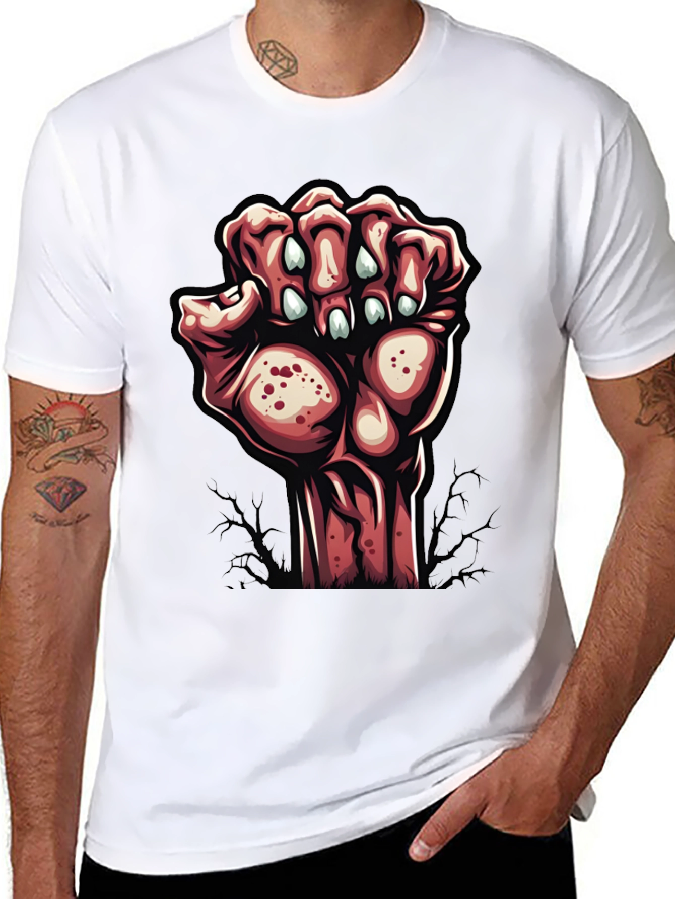 Camiseta Negra con Diseño de Mano Zombie