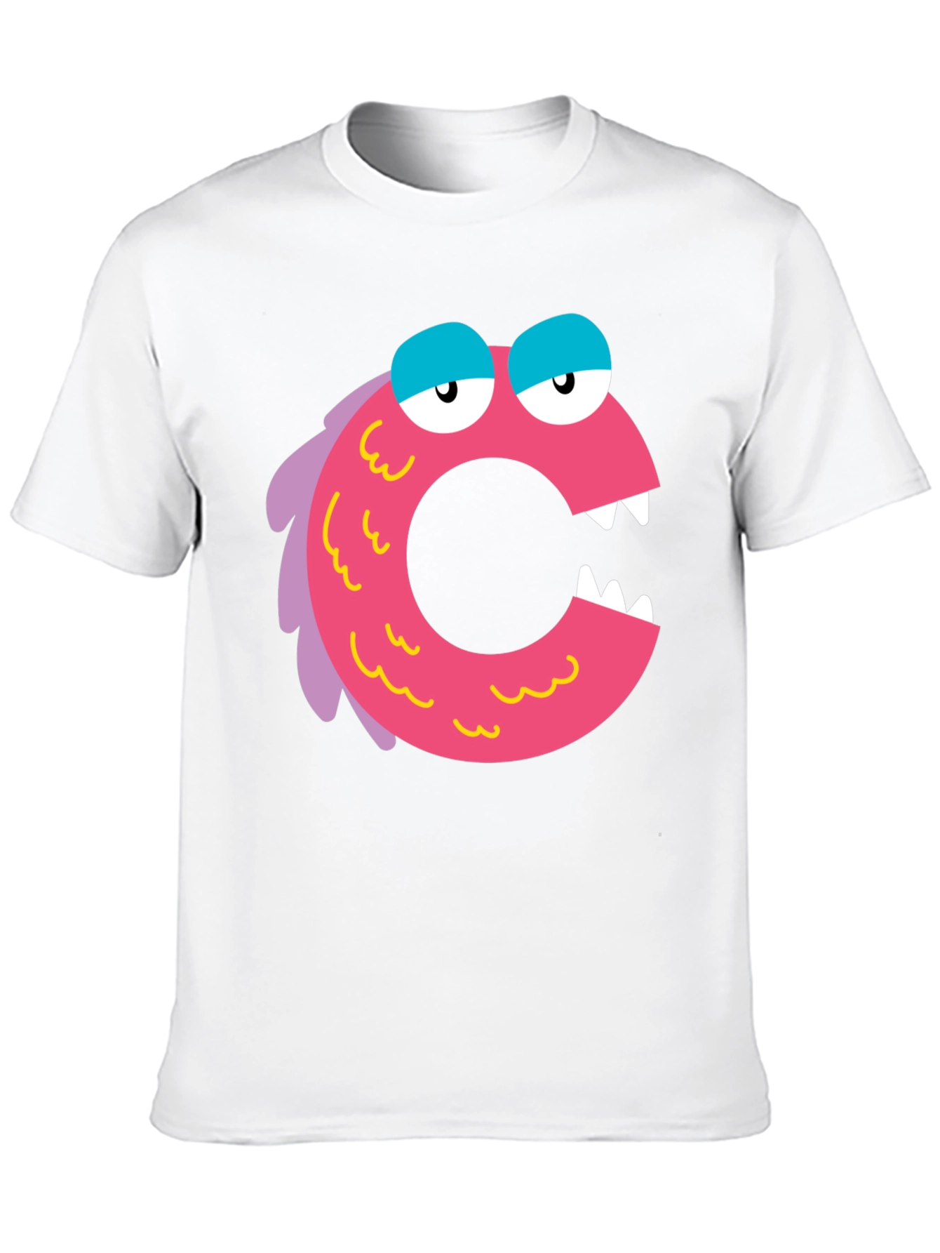 Camiseta Negra con Diseño de Monstruo Letra C Rosa