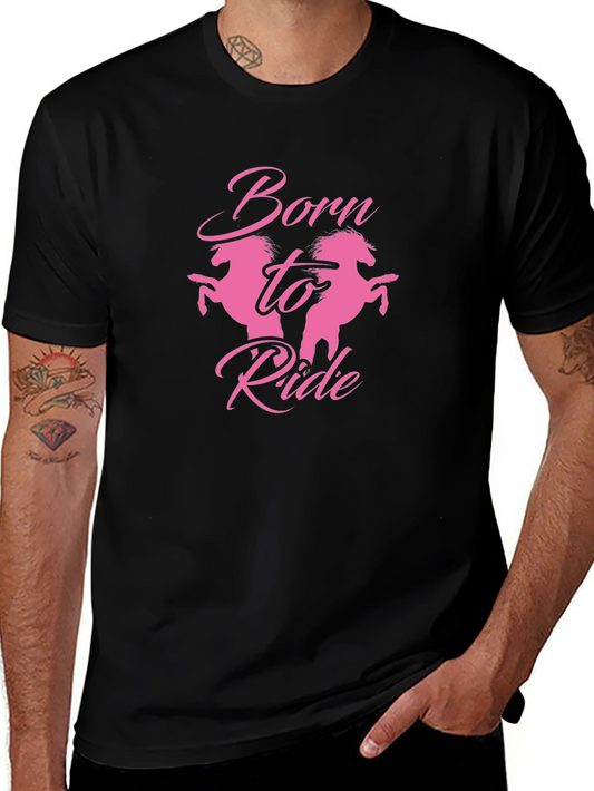 Camiseta Negra Born to Ride con Diseño de Caballos