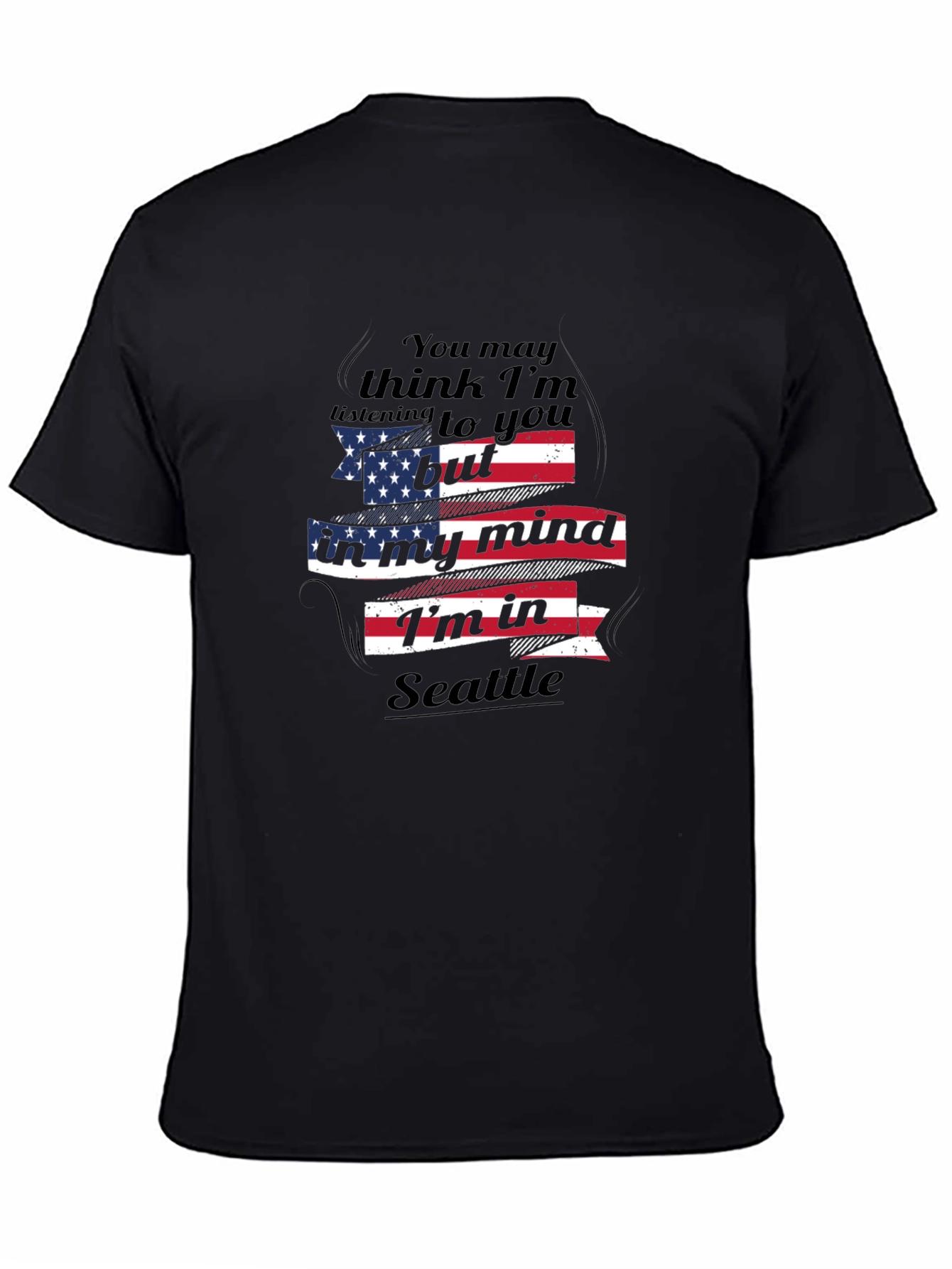 Camiseta Negra con Diseño Seattle en mi Mente