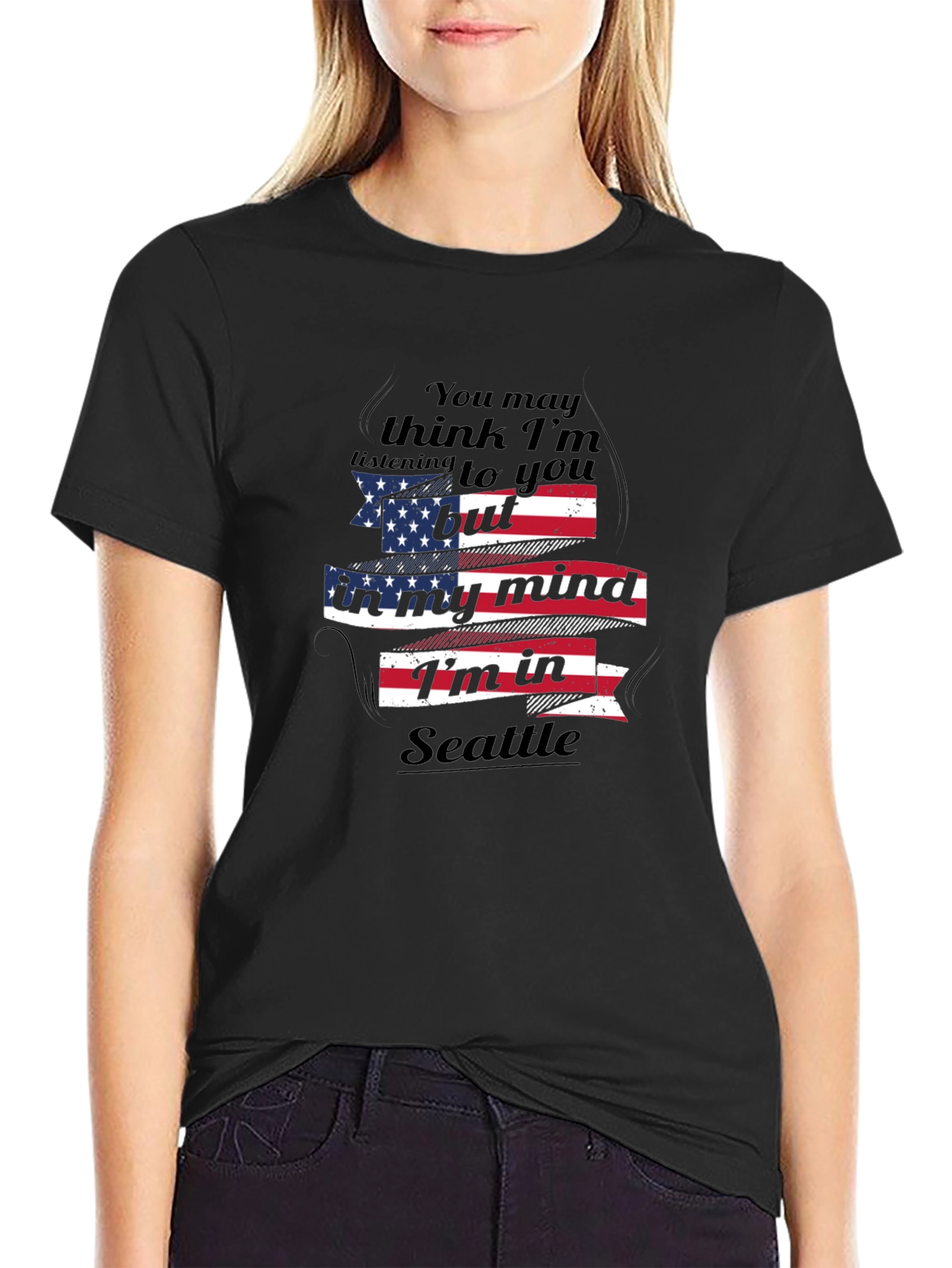 Camiseta Negra con Diseño Seattle en mi Mente