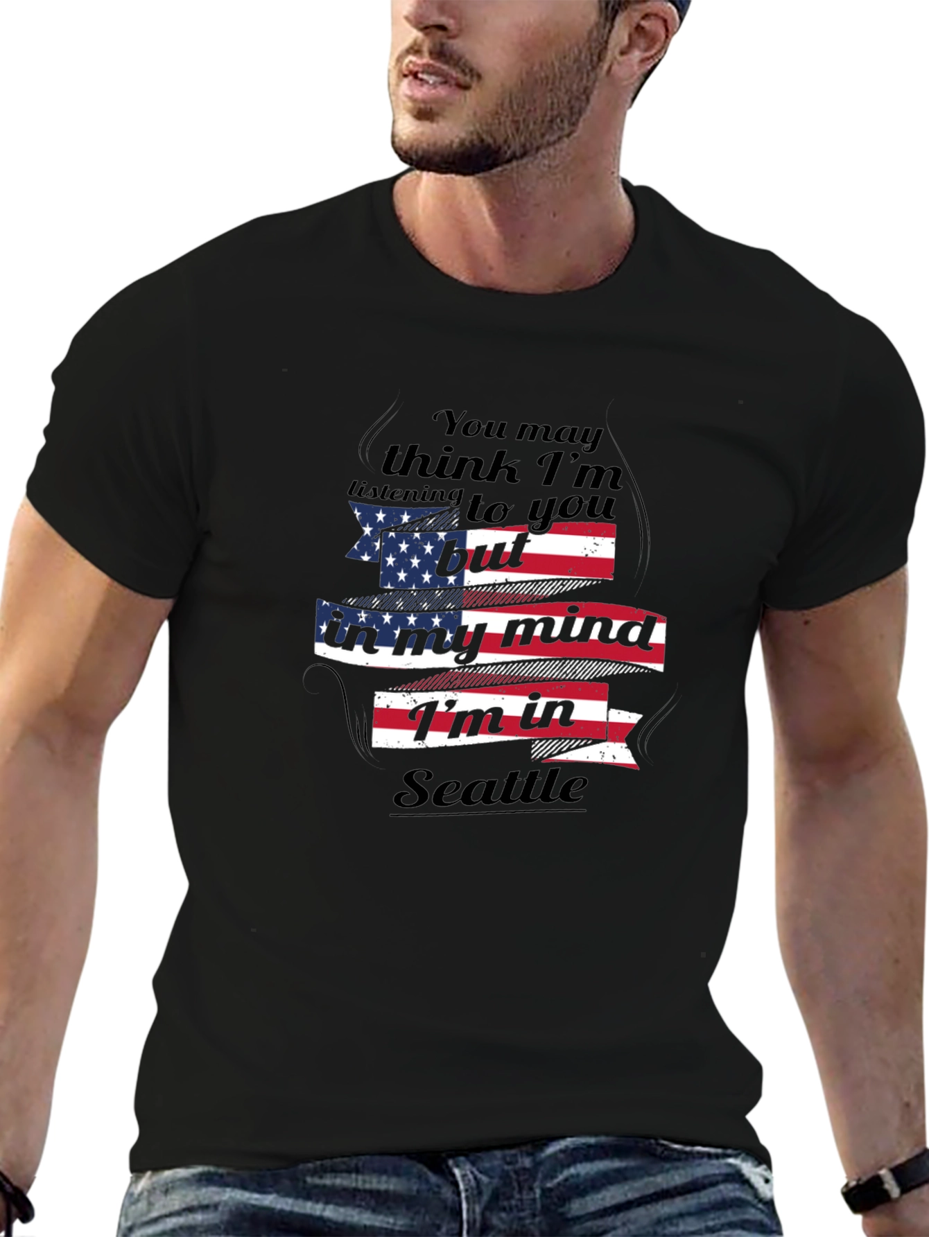 Camiseta Negra con Diseño Seattle en mi Mente